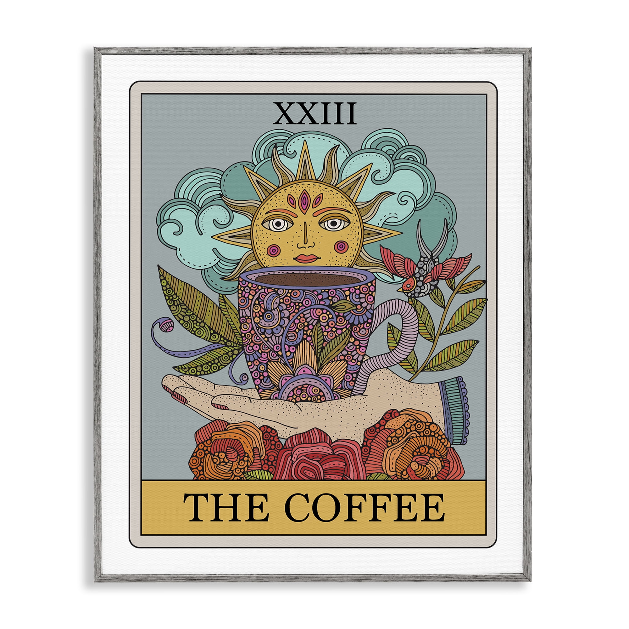 Stupell Industries The Coffee Tarot Food & Beverage Painting Gray Framed Art Print Wall Art, 11 x 14