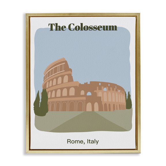 Stupell Industries The Colosseum Architecture Town & City Painting Gold Floater Framed Art Print Wall Art, 17 x 21