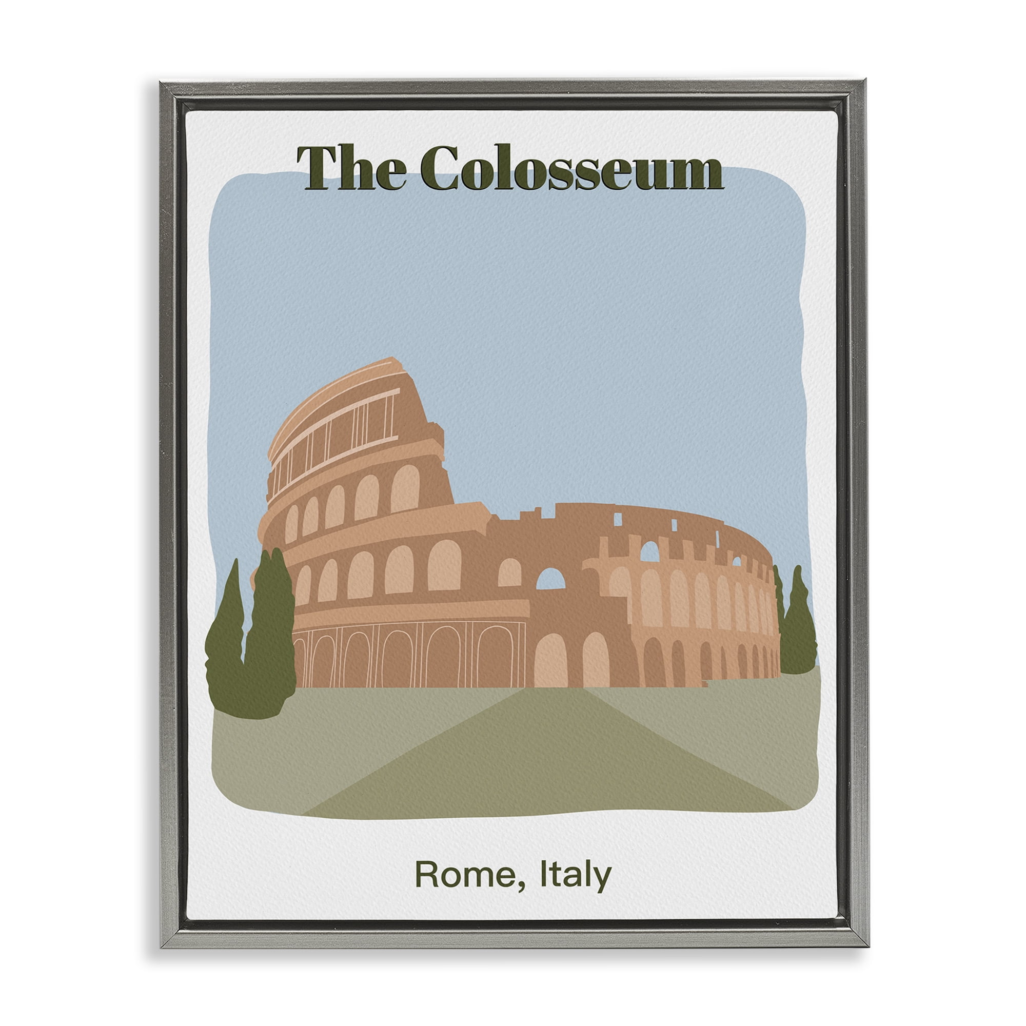 Stupell Industries The Colosseum Architecture Town & City Painting Gray Floater Framed Art Print Wall Art, 25 x 31