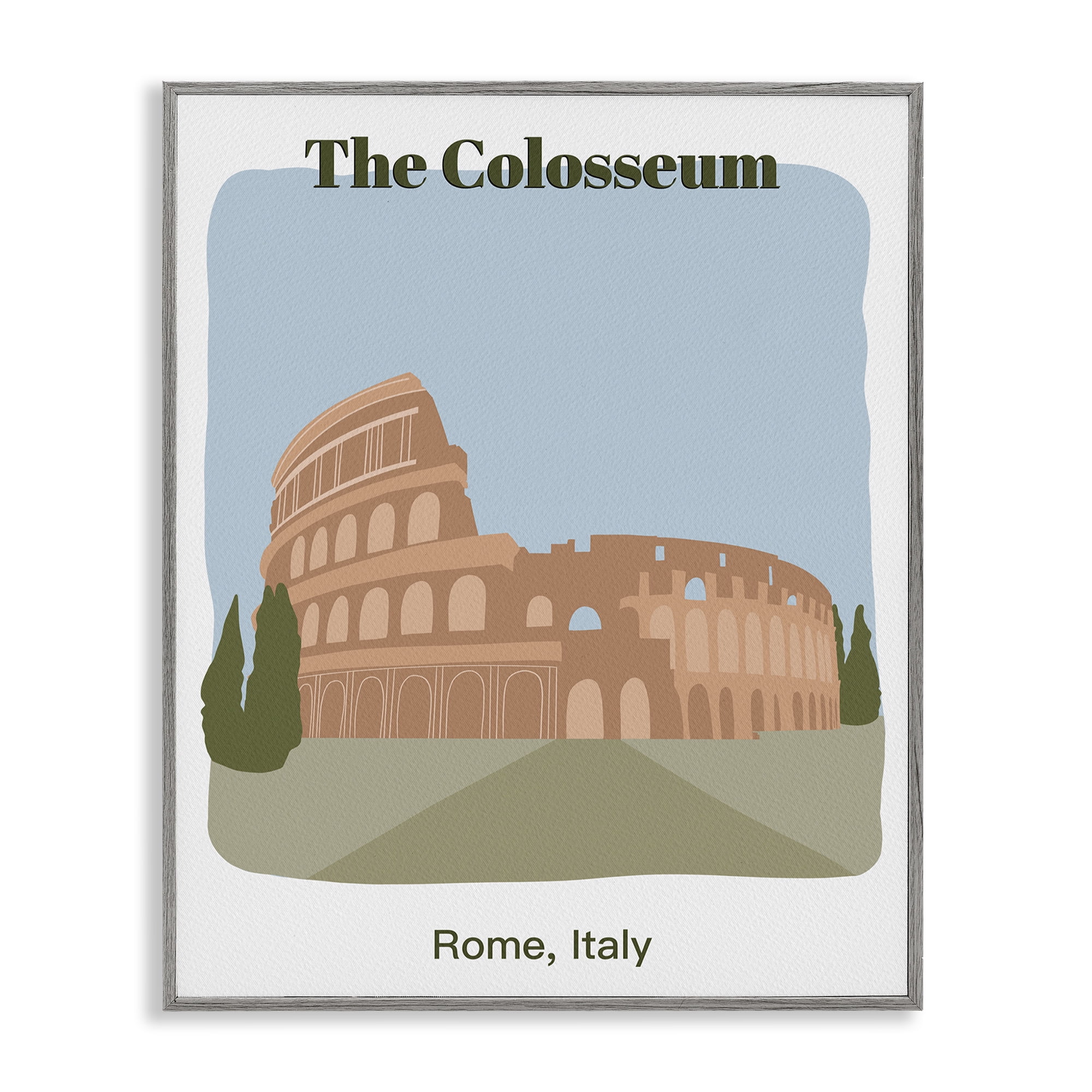 Gray Framed Colosseum Print, 16 x 20, Wood Grain