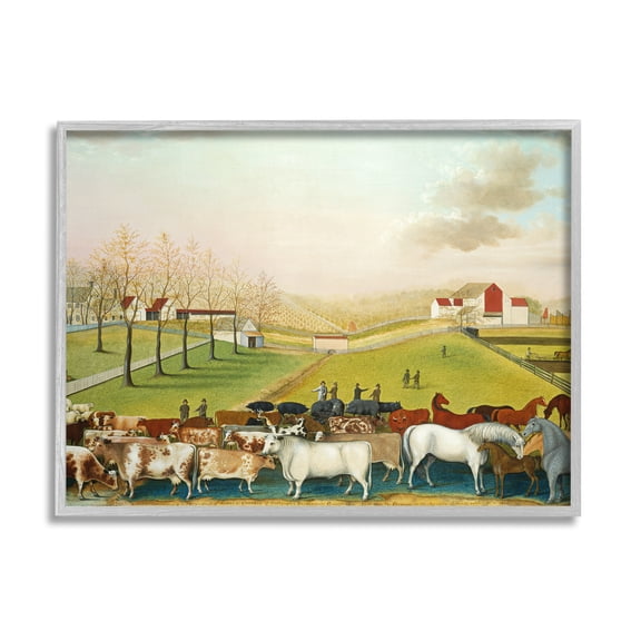Stupell Industries The Cornell Farm Edward Hicks Classic Farm Painting Painting Gray Framed Art Print Wall Art, Design by one1000paintings