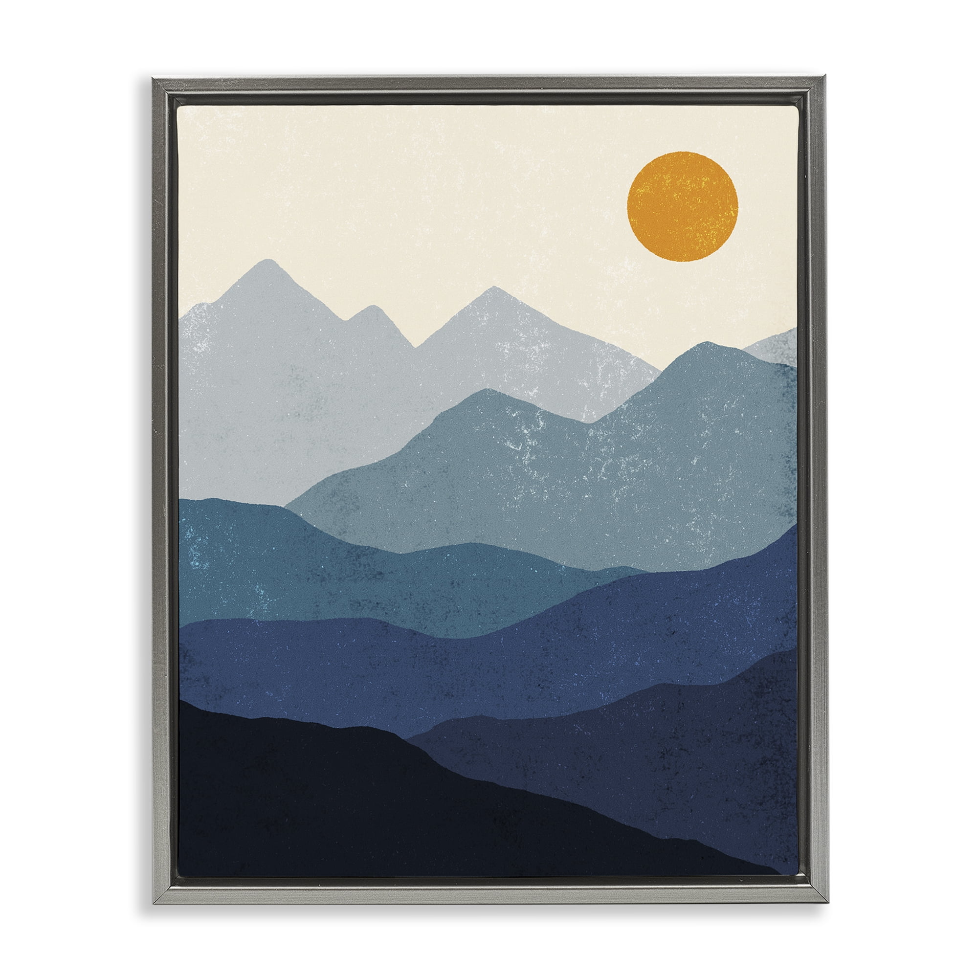 Stupell Industries The Dawn Over Mountains Abstract Painting Gray Floater Framed Canvas Art Print Wall Art, 17 x 21