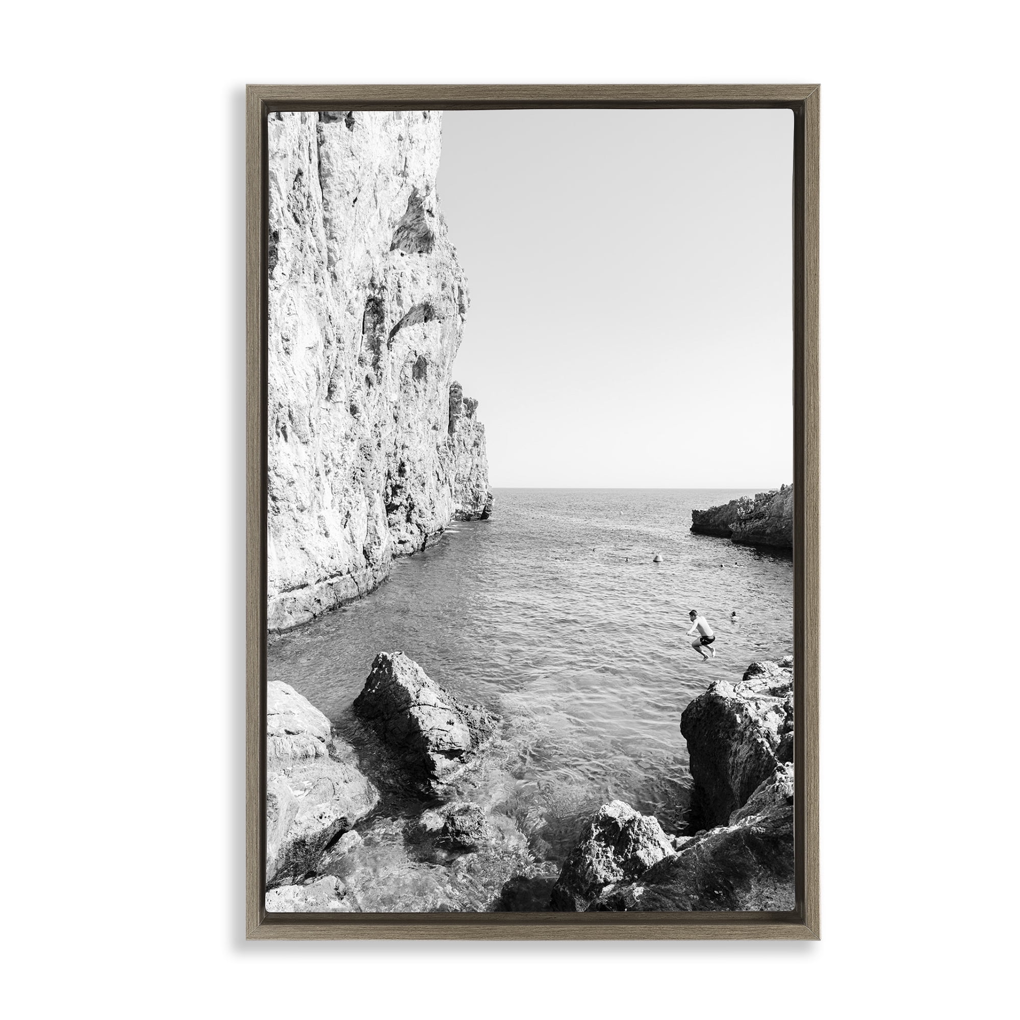 Stupell Industries The Dive Cove Coastal Photography Brown Floater Framed Canvas Art Print Wall Art, 17 x 25