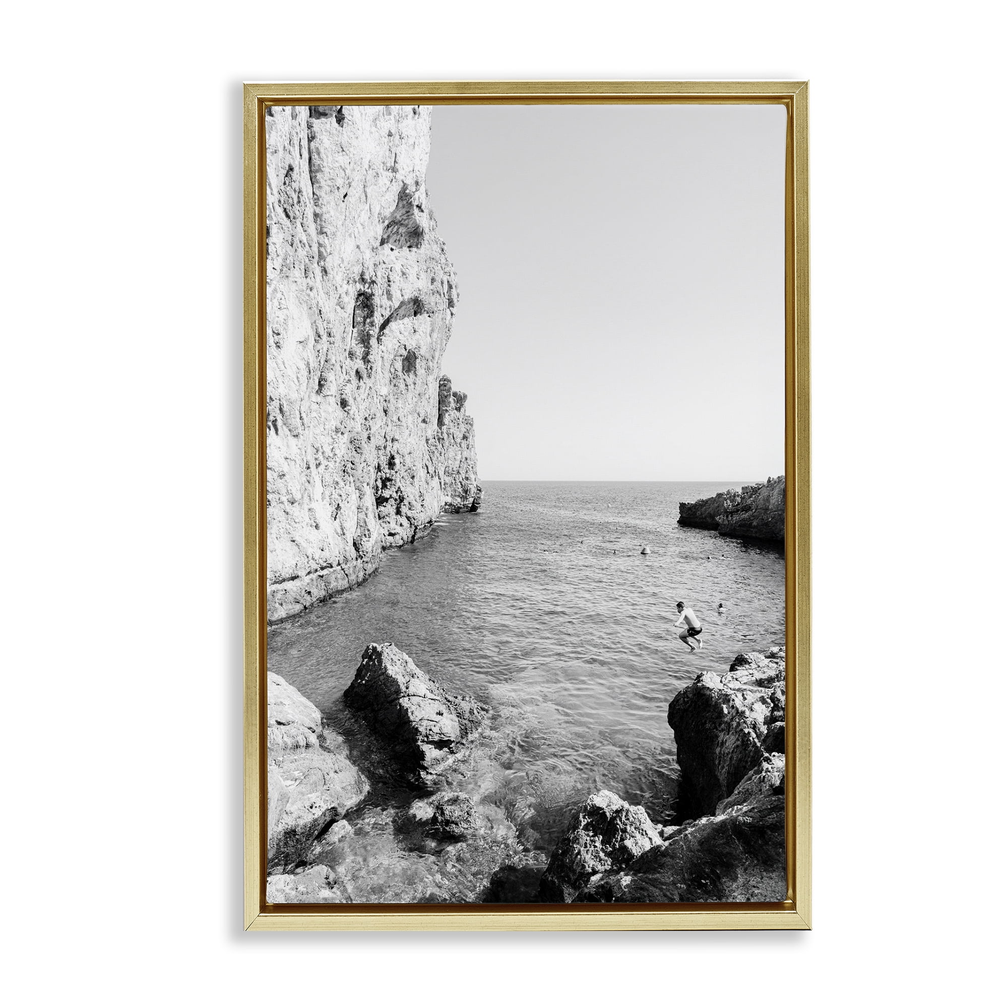 Stupell Industries The Dive Cove Coastal Photography Gold Floater Framed Canvas Art Print Wall Art, 21 x 31