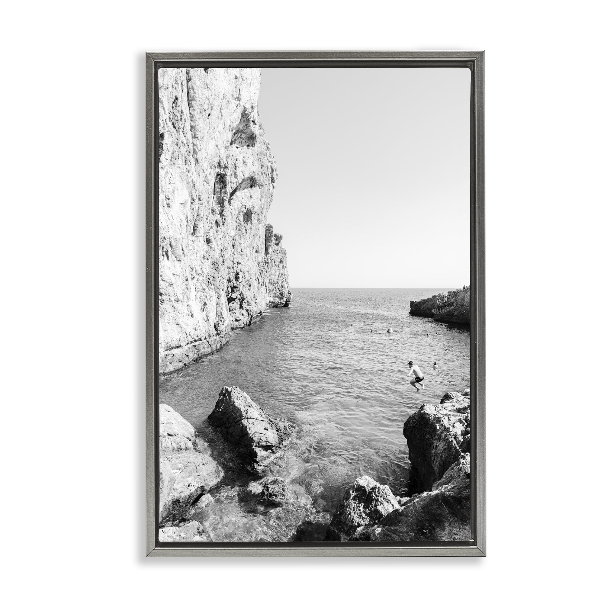Stupell Industries The Dive Cove Coastal Photography Gray Floater Framed Canvas Art Print Wall Art, 17 x 25