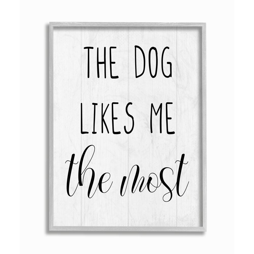 Stupell Industries The Dog Likes Me Most Minimal Rustic Pet Design Framed Wall Art Design by Daphne Polselli, 16" x 20", Gray Framed