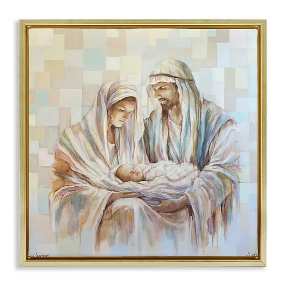 Stupell Industries The First Christmas Nativity People Painting Gold Floater Framed Canvas Art Print Wall Art, 25 x 25