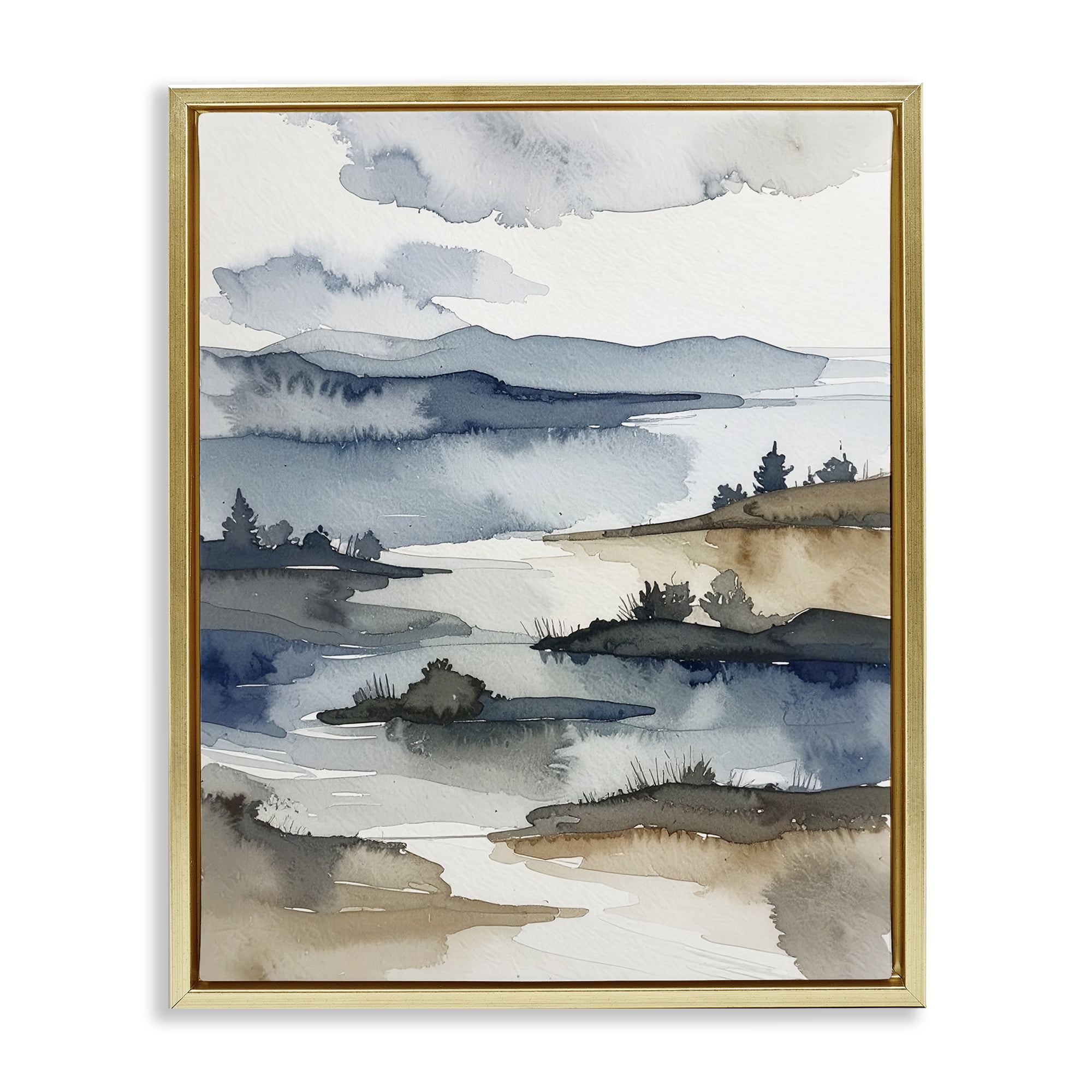 Stupell Industries The Flow Of Water Gold Framed Floater Canvas Wall Art, design by Alonza Saunders