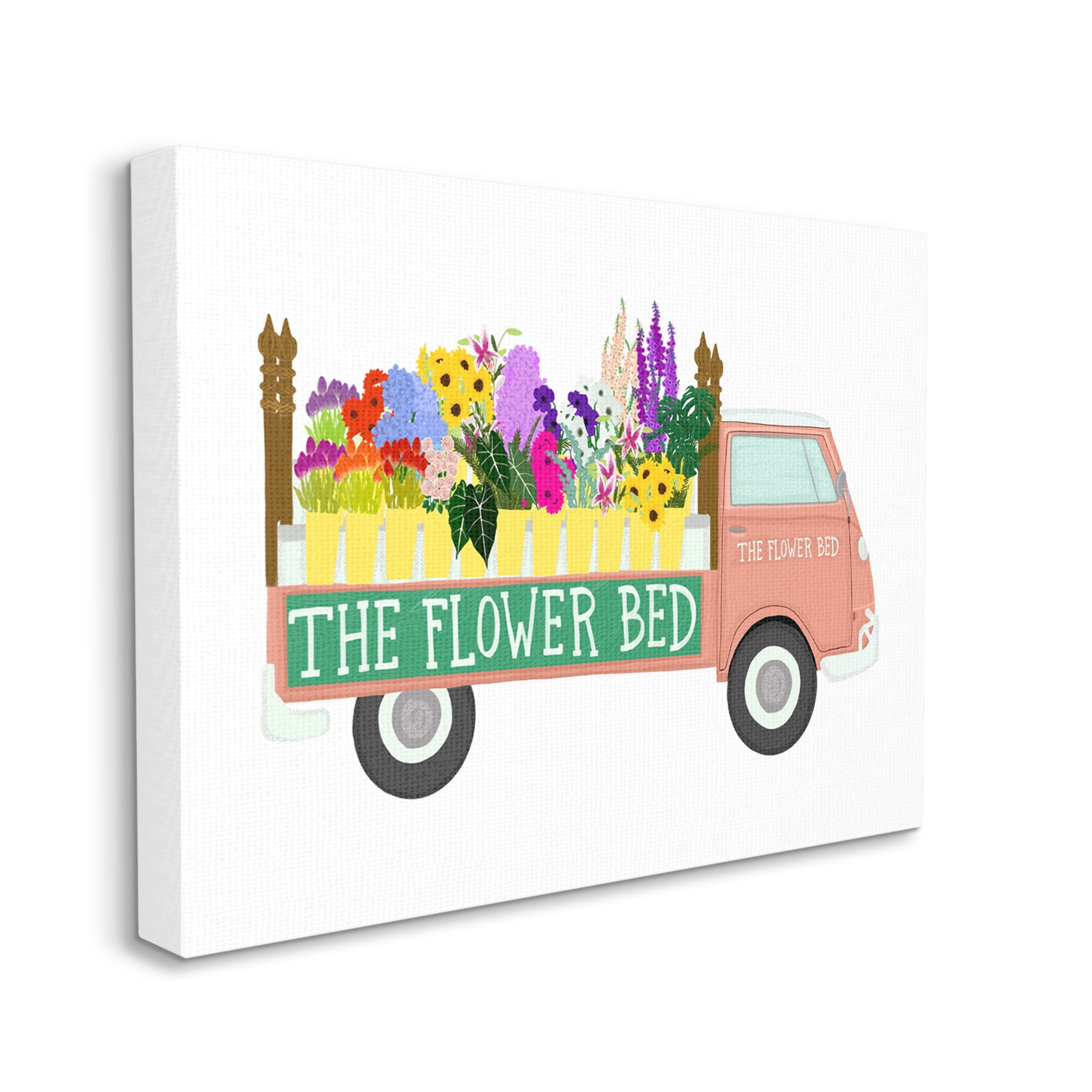 Stupell Industries The Flower Bed Pink Farm Delivery Truck Botanical & Floral Painting Gallery Wrapped Canvas Print Wall Art, 36 x 48