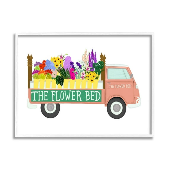 Stupell Industries The Flower Bed Pink Farm Delivery Truck Botanical & Floral Painting White Framed Art Print Wall Art, 16 x 20