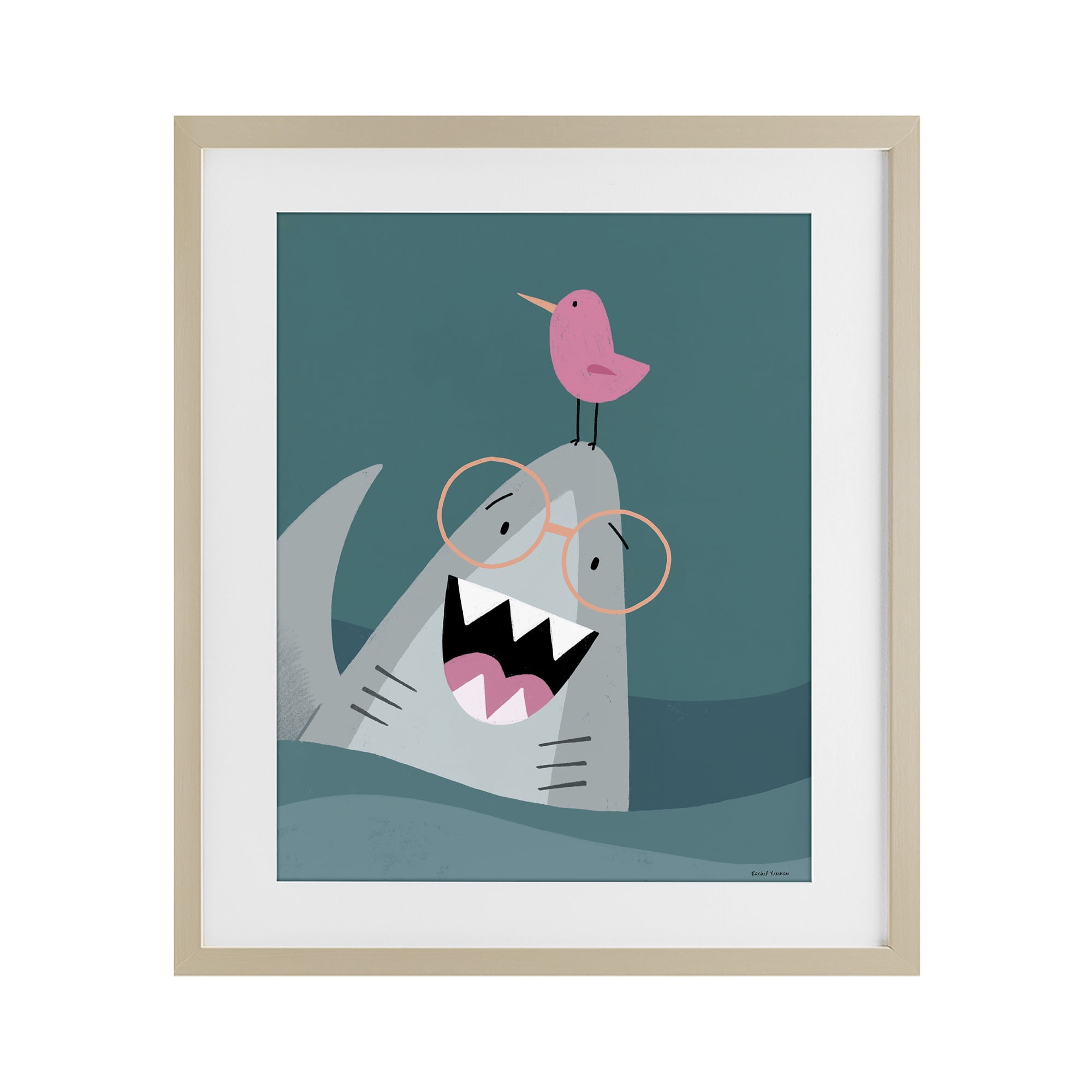 Stupell Industries The Friendliest Shark Birch Framed Print Under Glass, design by Rachel Nieman