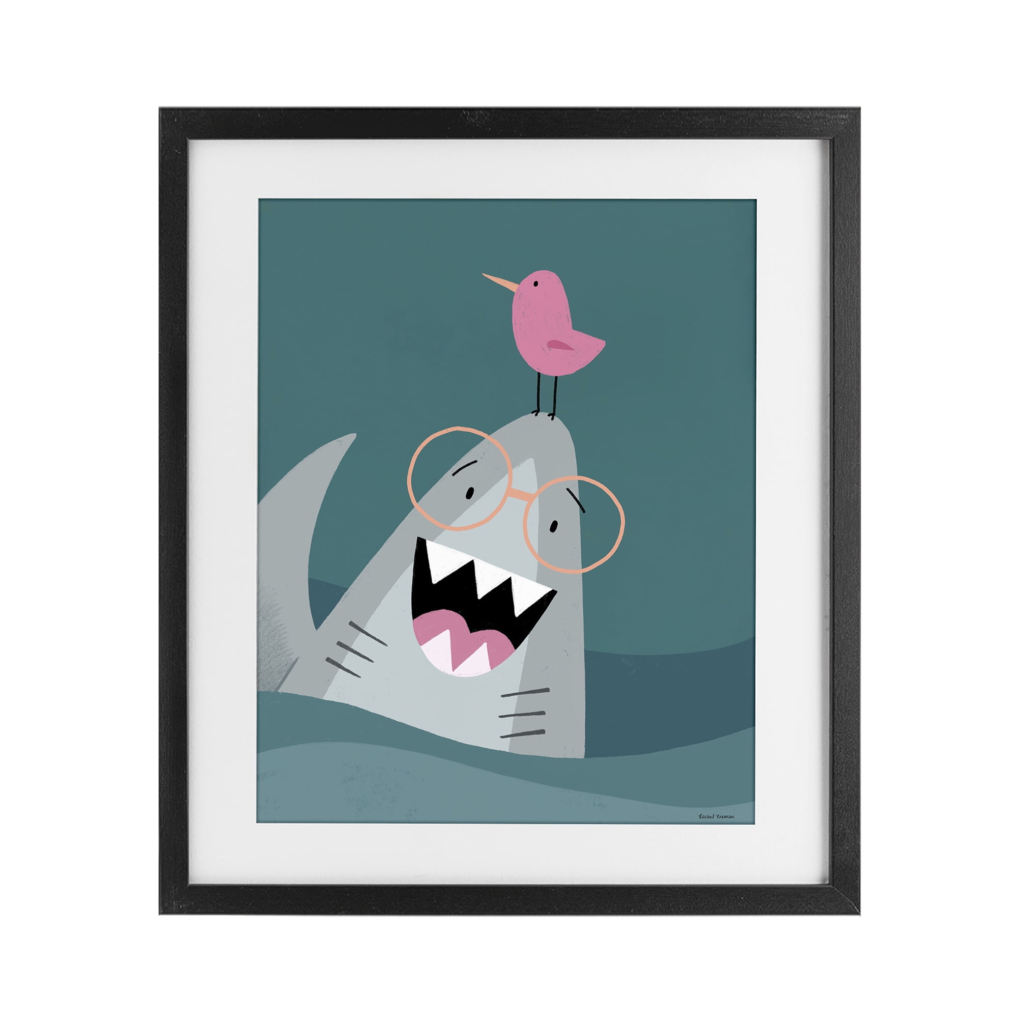 Stupell Industries The Friendliest Shark Black Framed Print Under Glass, design by Rachel Nieman