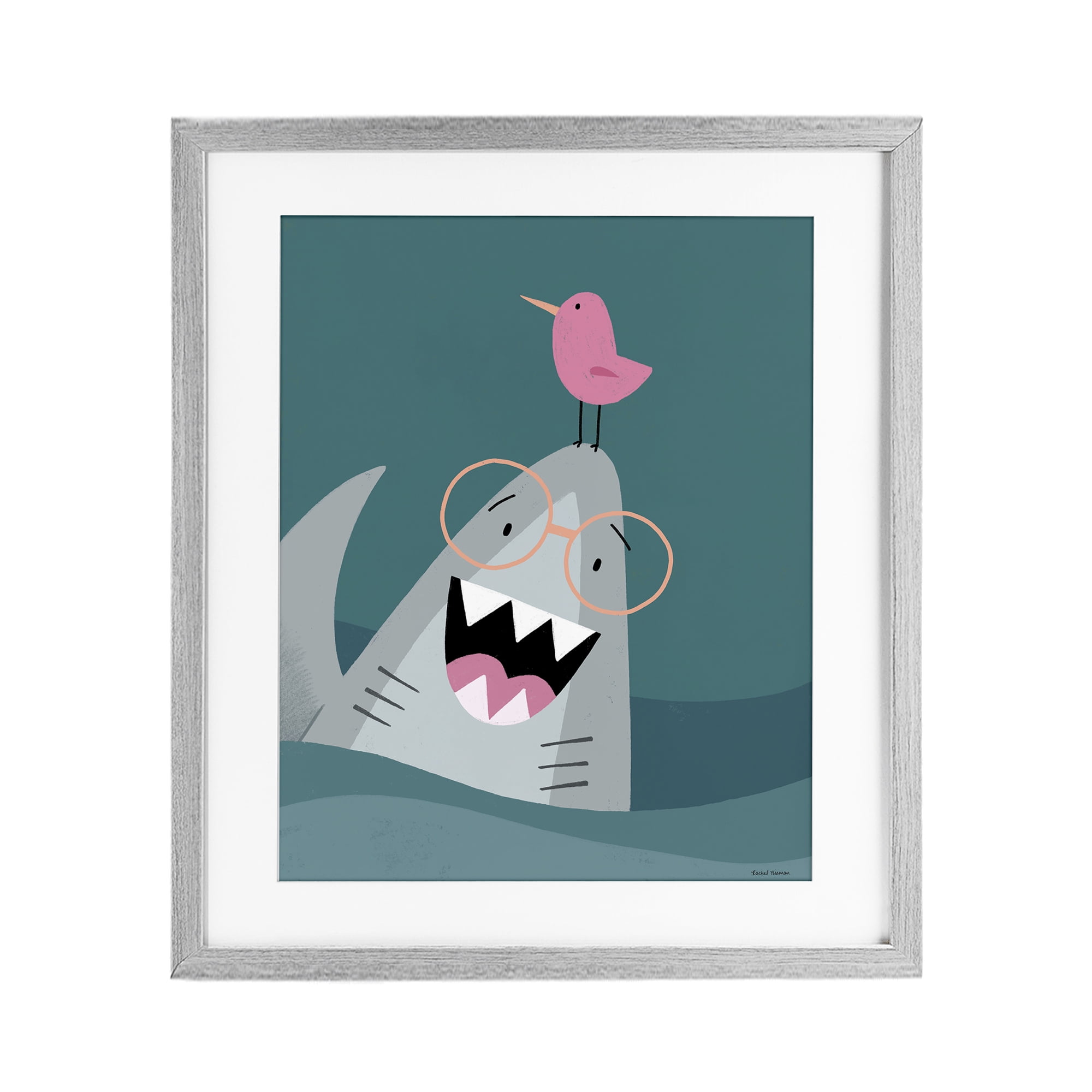 Stupell Industries The Friendliest Shark Gray Framed Print Under Glass, design by Rachel Nieman