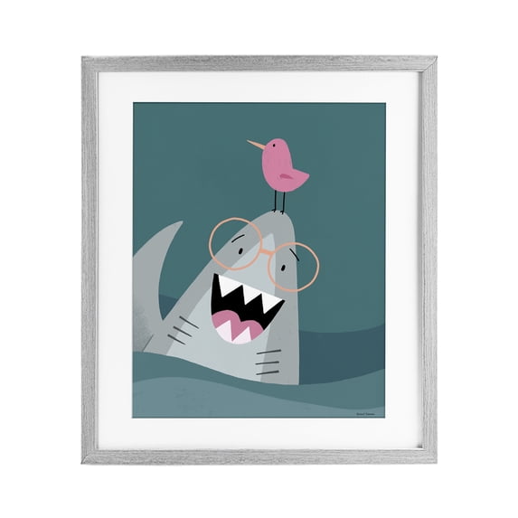 Stupell Industries Cottage The Friendliest Shark Gray Framed Print Under Glass, 13 x 16, by Rachel Nieman