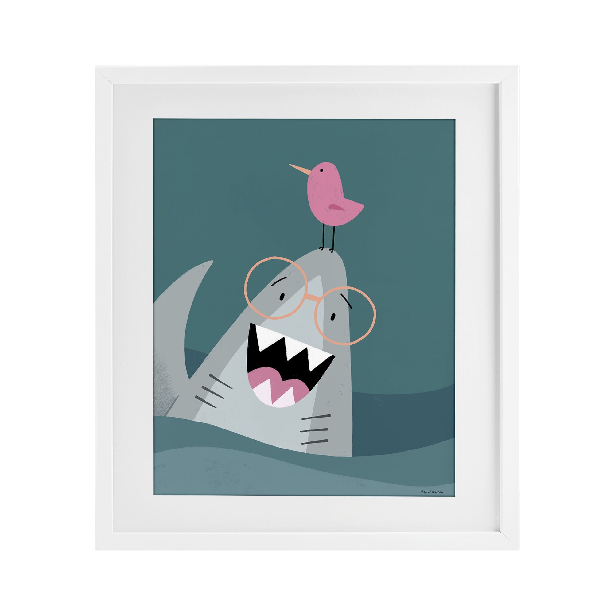 Stupell Industries The Friendliest Shark White Framed Print Under Glass, design by Rachel Nieman