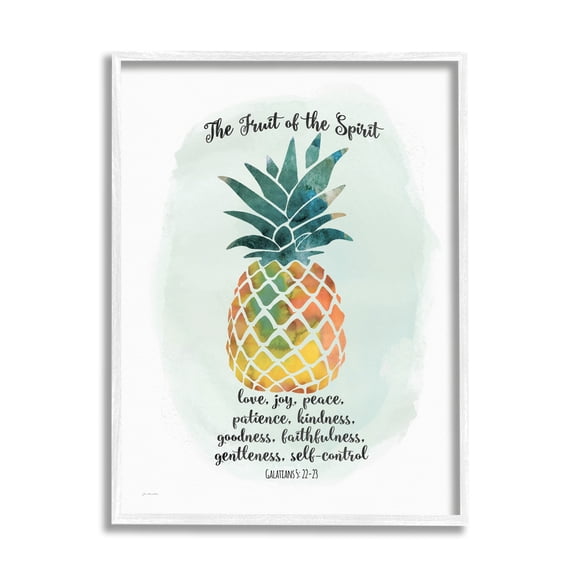 Stupell Industries The Fruit of the Spirit Multicolored Pineapple Graphic Art White Framed Art Print Wall Art, 11x14, by Jo Moulton