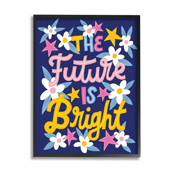 Stupell Industries The Future Is Bright Floral Phrase Inspirational Painting Black Framed Art Print Wall Art