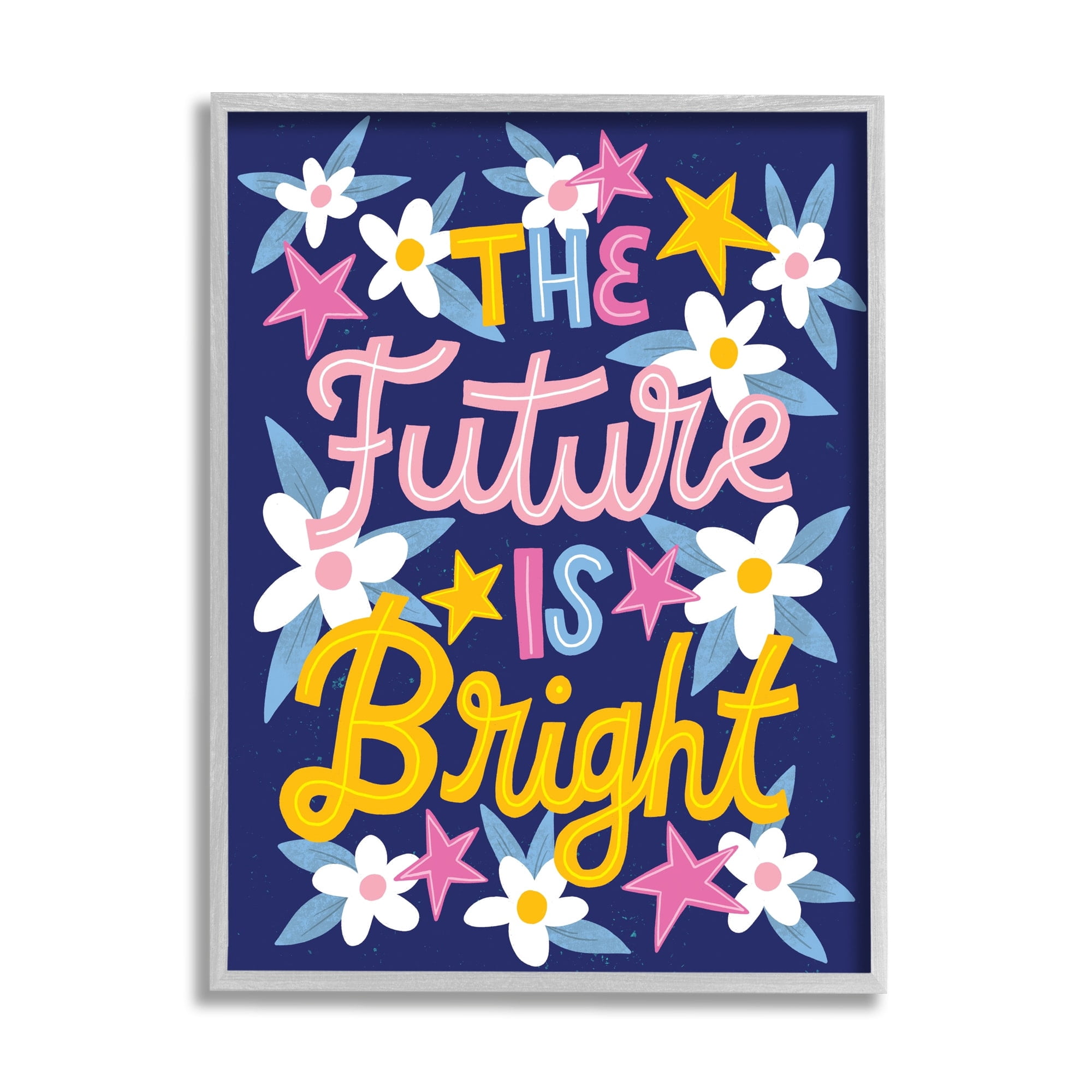 Stupell Industries The Future Is Bright Floral Phrase Inspirational Painting Gray Framed Art Print Wall Art