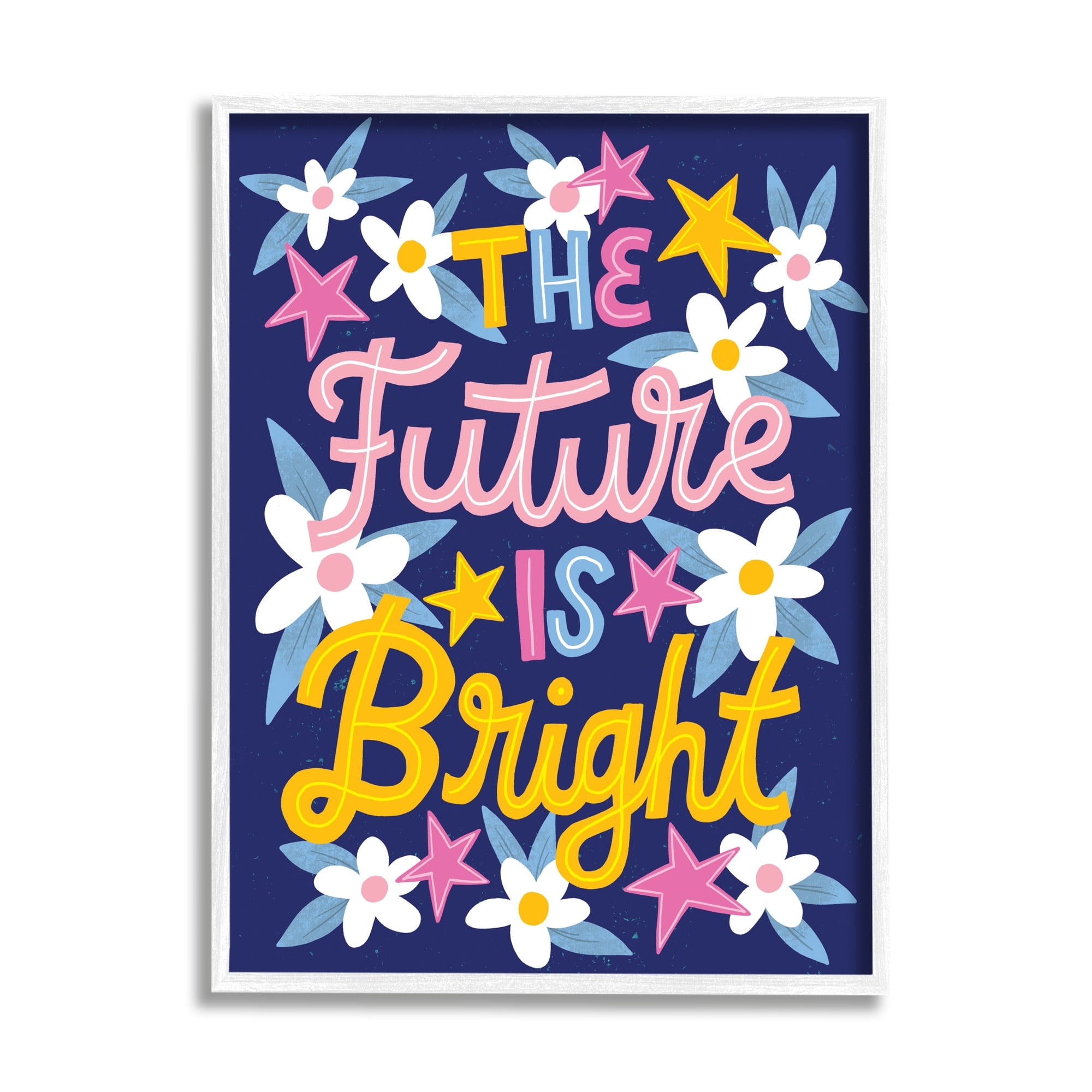 Stupell Industries The Future Is Bright Floral Phrase Inspirational Painting White Framed Art Print Wall Art