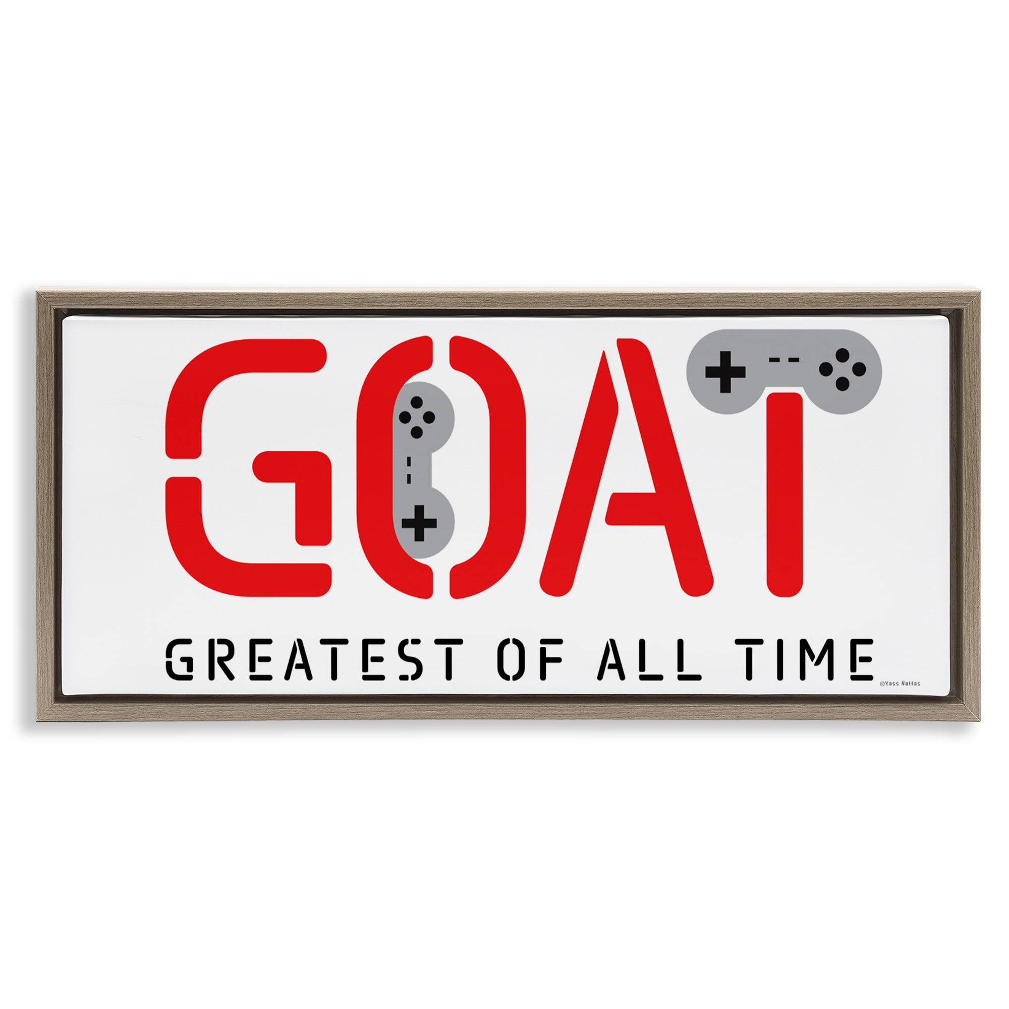 Stupell Industries The GOAT Gamer Brown Framed Floater Canvas Wall Art, design by Yass Naffas Designs