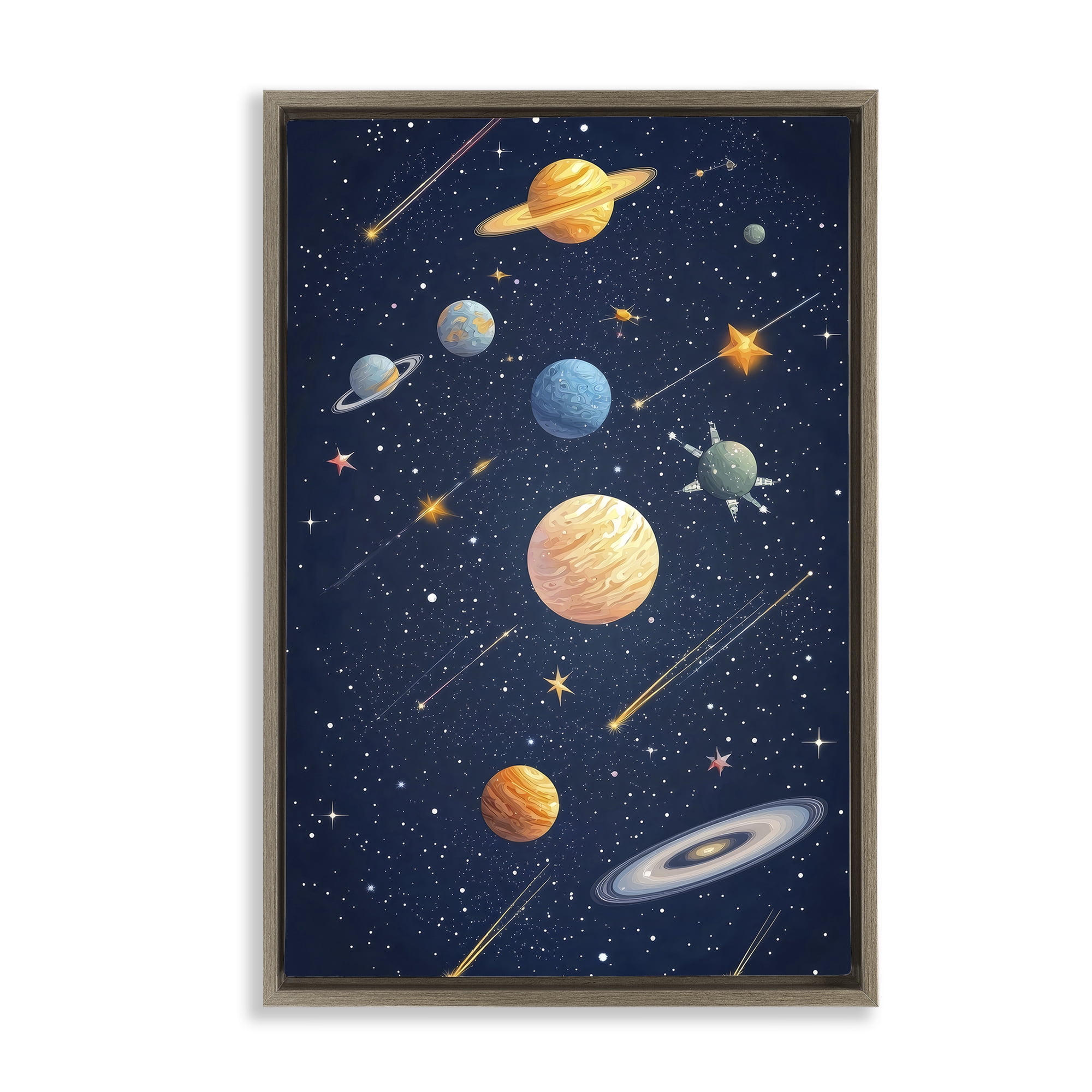 Stupell Industries The Galaxy Composition Brown Framed Floater Canvas Wall Art, design by Creative Studio