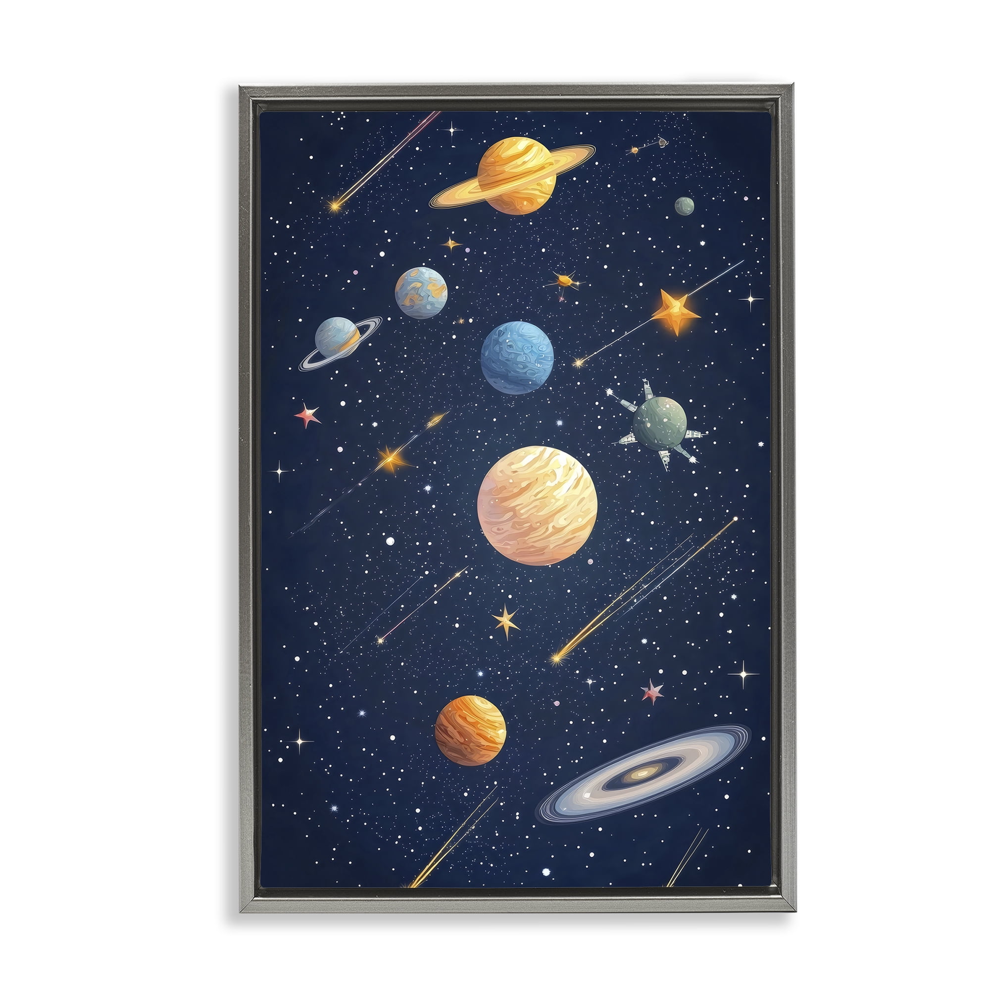 Stupell Industries The Galaxy Composition Gray Framed Floater Canvas Wall Art, design by Creative Studio