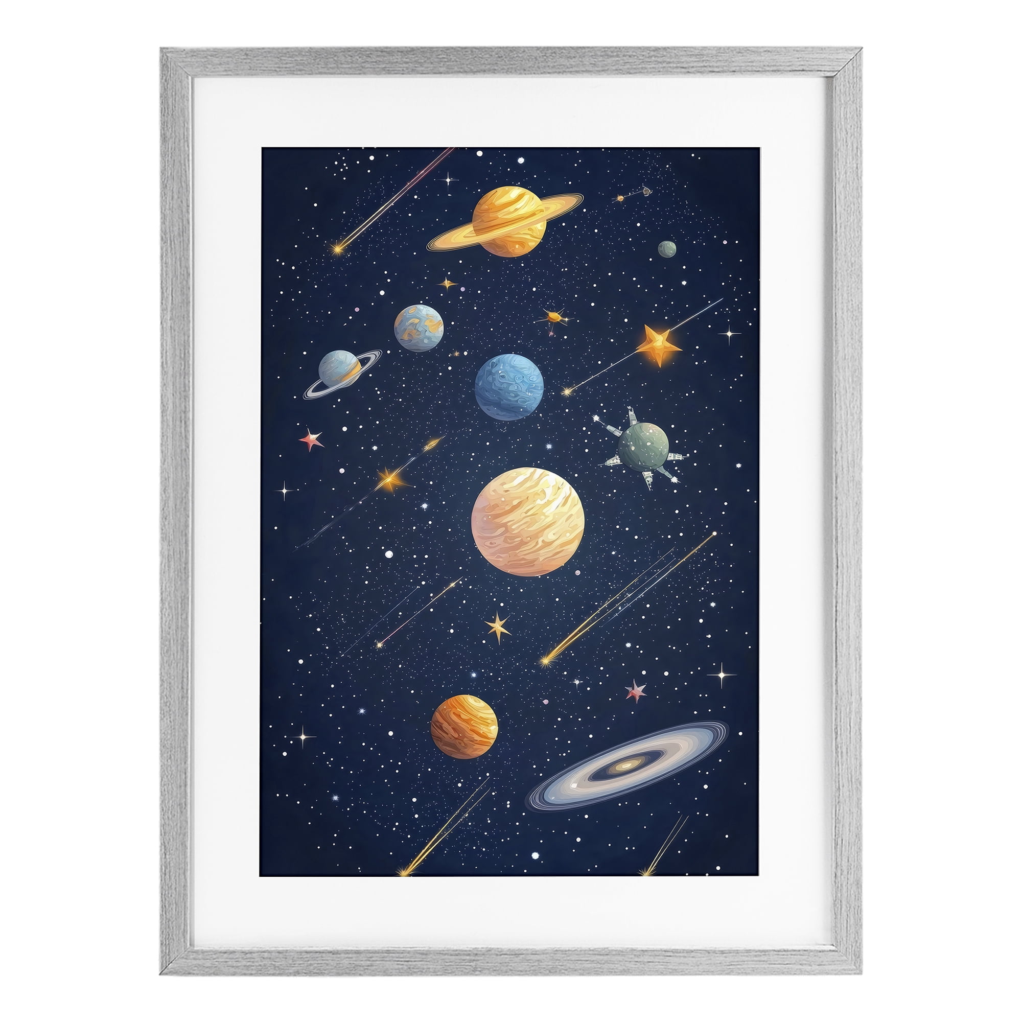 Stupell Industries The Galaxy Composition Gray Framed Print Under Glass, design by Creative Studio
