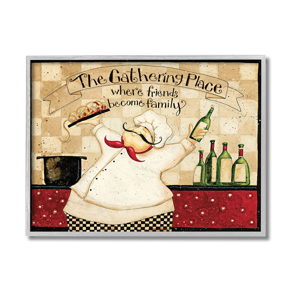 Stupell Industries The Gathering Place Phrase Vintage Kitchen Chef Charm Gray Framed by Dan DiPaolo