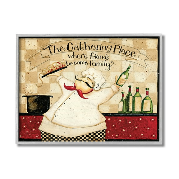 Stupell Industries The Gathering Place Phrase Vintage Kitchen Chef Charm Gray Framed by Dan DiPaolo