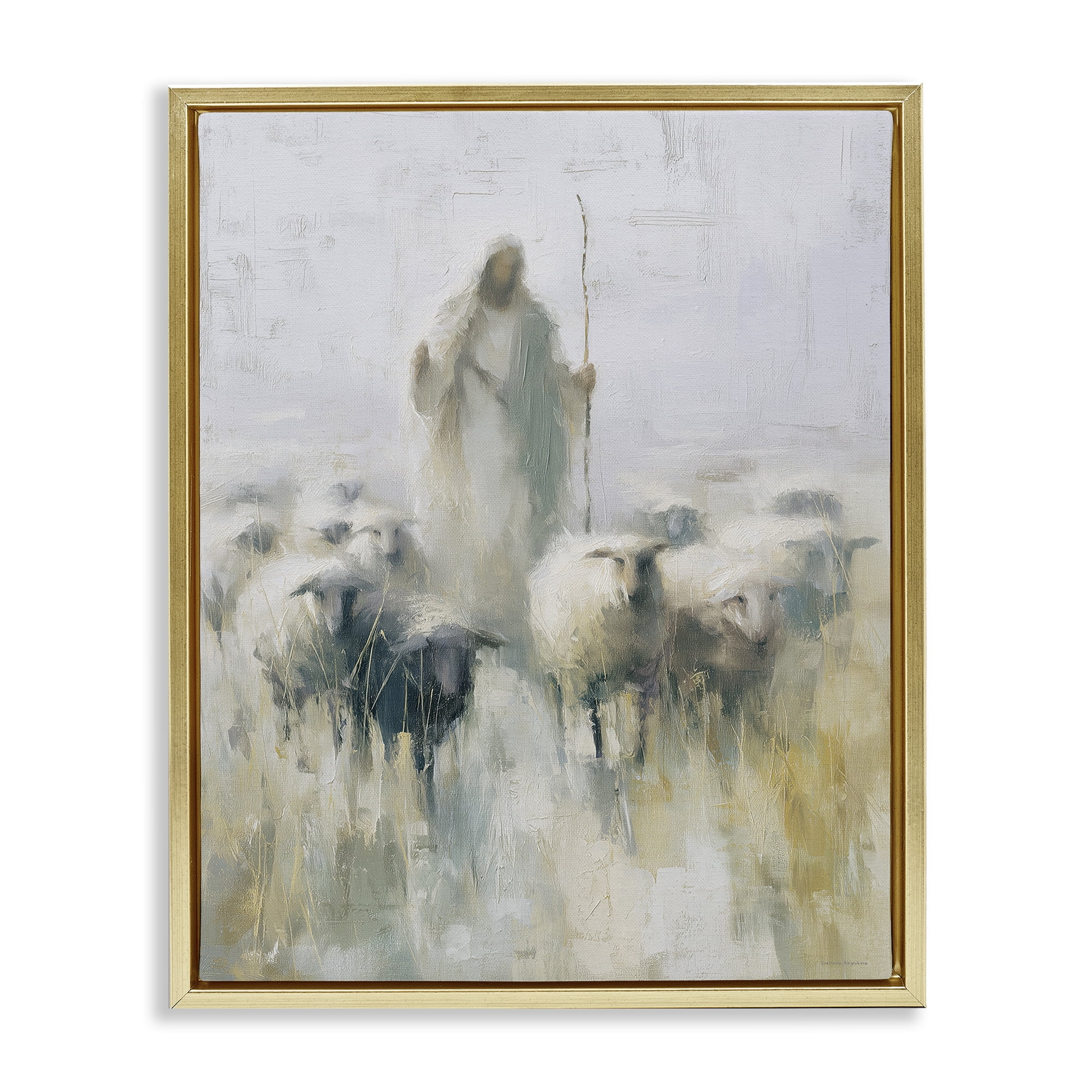 Stupell Industries The Gentle Guide Shepherd Gold Framed Floater Canvas Wall Art, design by Svetlana Aleynikova