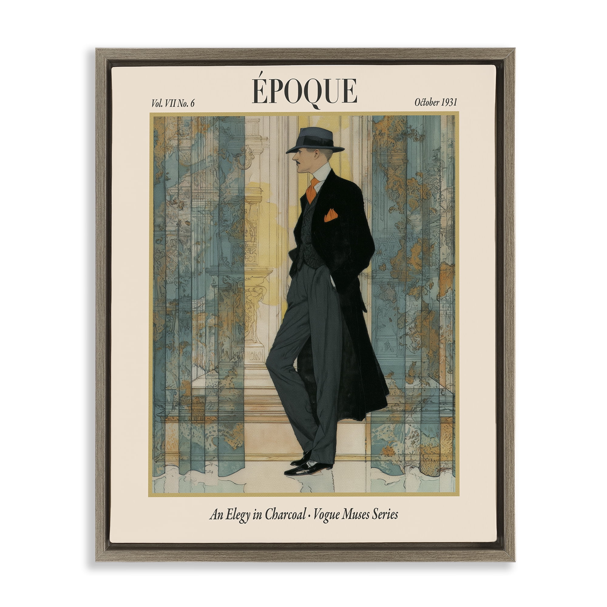 Stupell Industries The Gentleman Magazine Brown Framed Floater Canvas Wall Art, design by A Barefoot Stylist