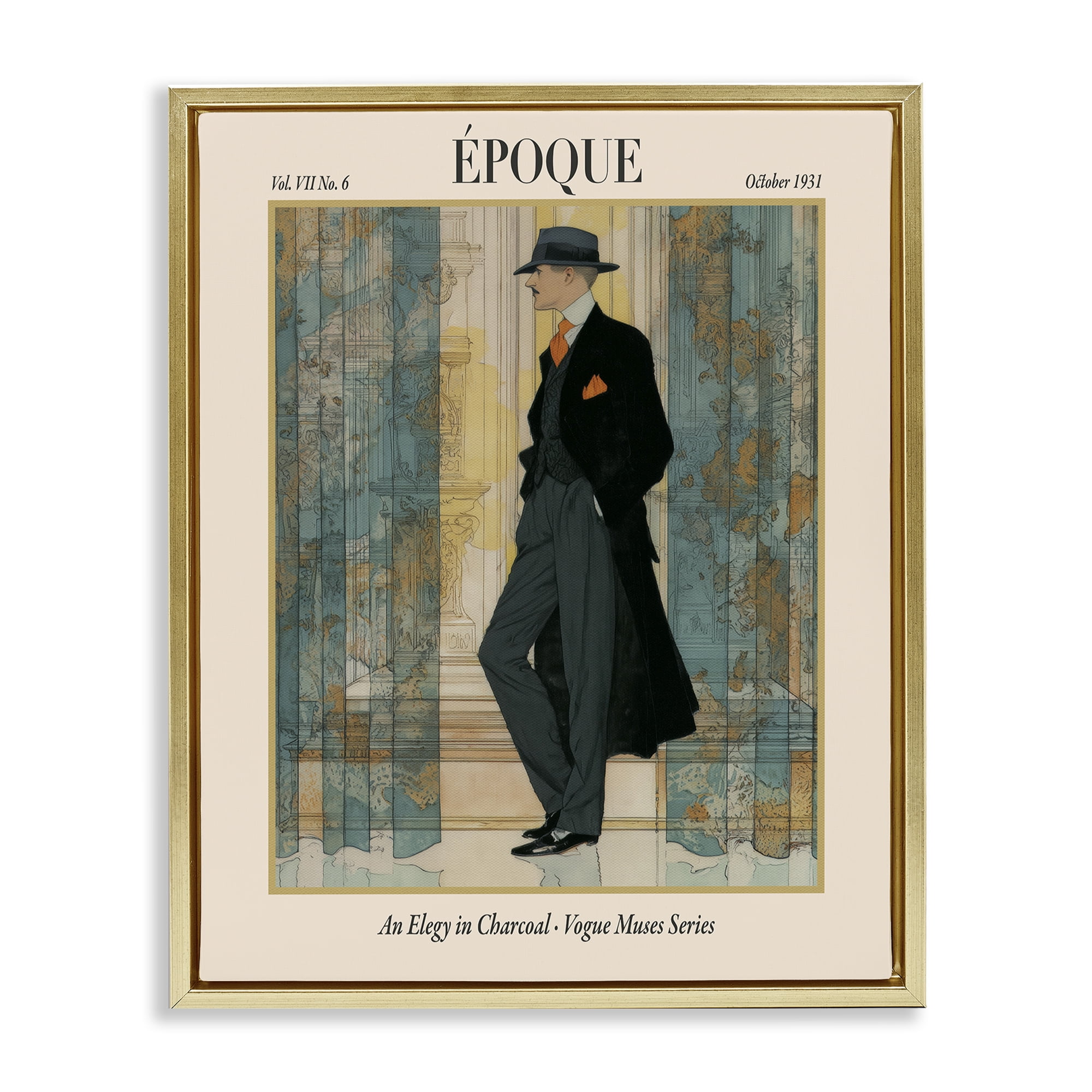 Stupell Industries The Gentleman Magazine Gold Framed Floater Canvas Wall Art, design by A Barefoot Stylist