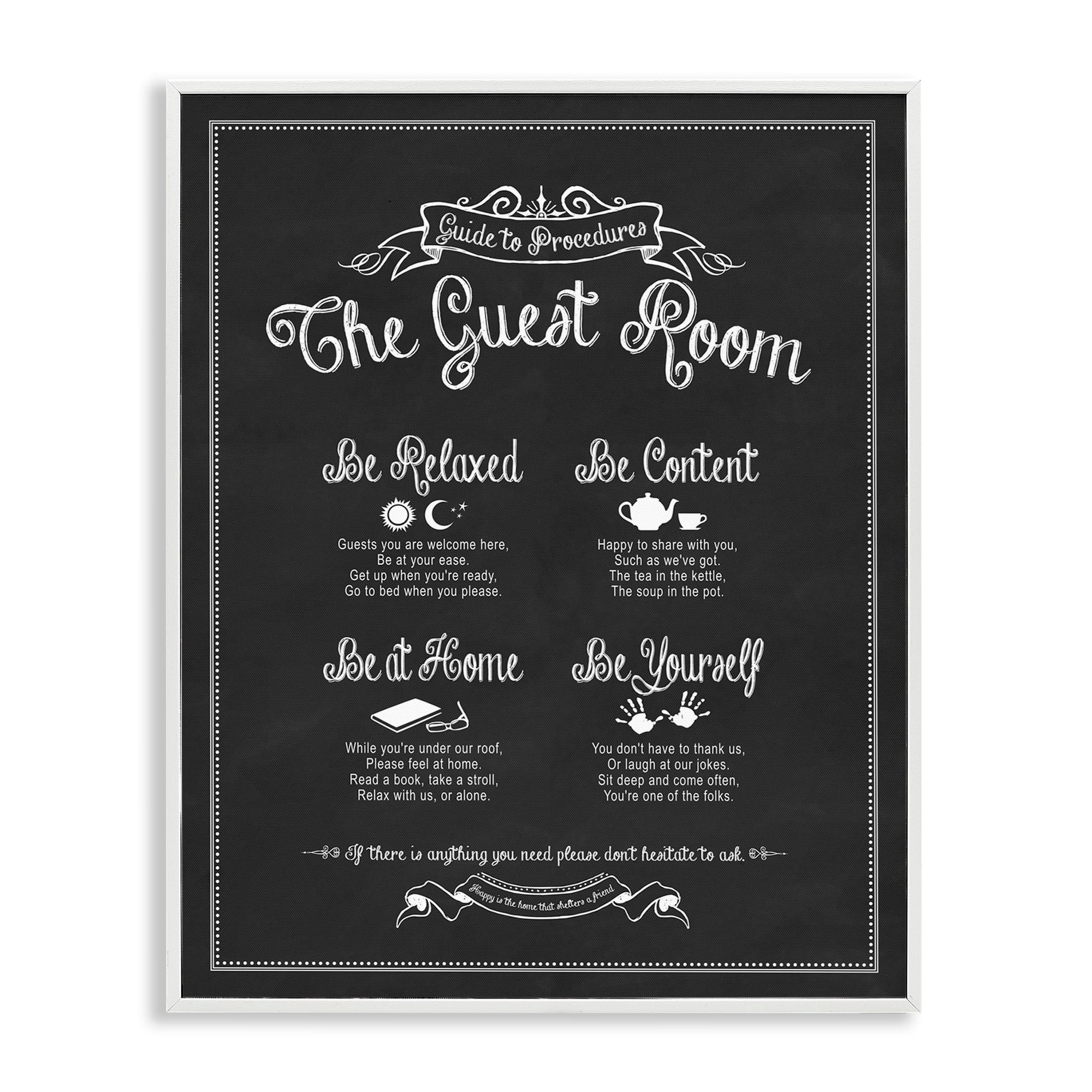 Stupell Industries The Guest Room Guide Graphic Art White Framed Art Print Wall Art, 24x30, by Lettered and Lined