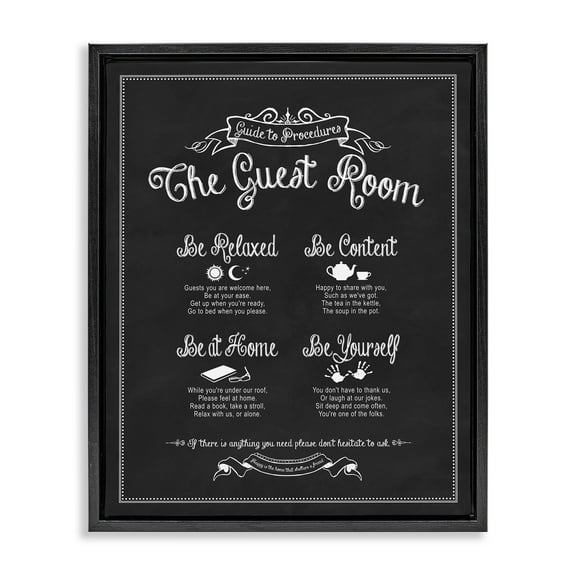 Stupell Industries The Guest Room Guide Jet Black Framed Floating Canvas Wall Art, 16x20, by Lettered and Lined