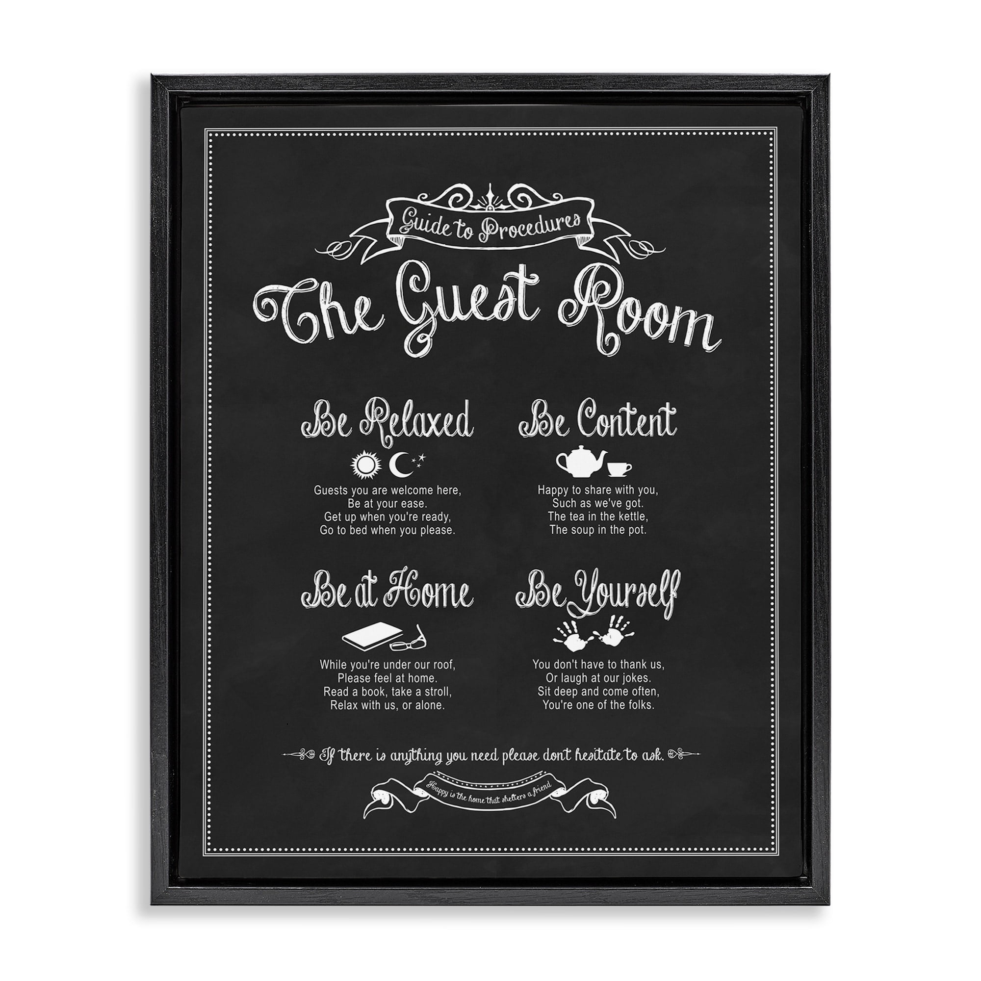 Stupell Industries The Guest Room Guide Jet Black Framed Floating Canvas Wall Art, 24x30, by Lettered and Lined