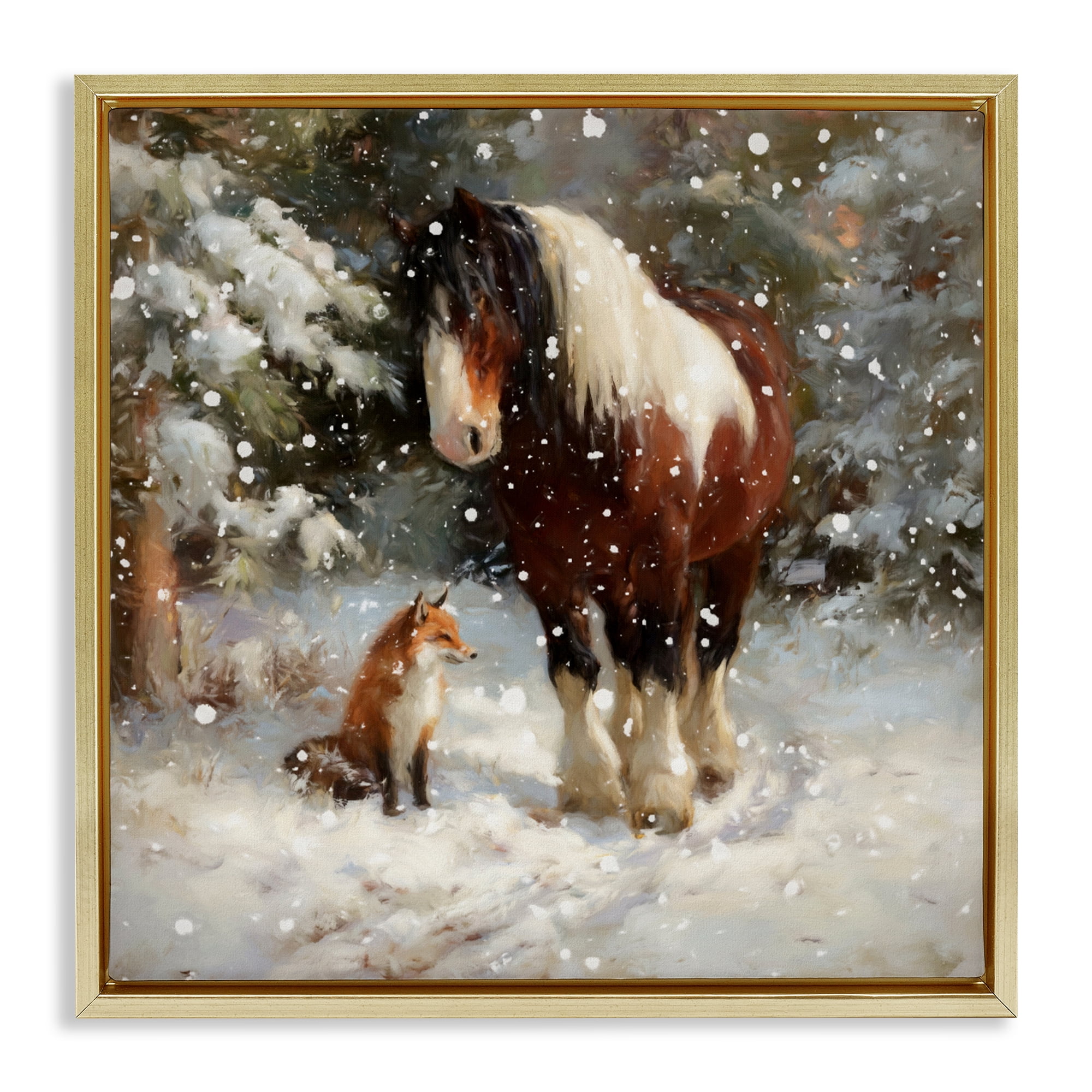 Stupell Industries The Horse & The Fox Gold Framed Floater Canvas Wall Art, design by Tina LeCour