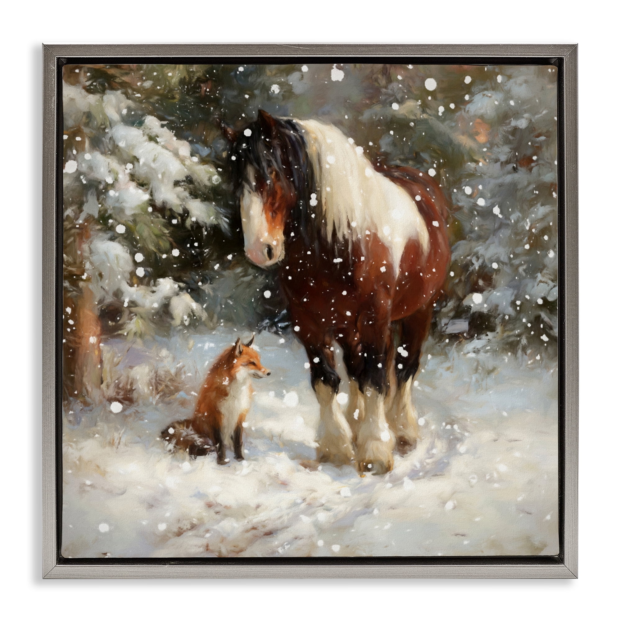 Stupell Industries The Horse & The Fox Gray Framed Floater Canvas Wall Art, design by Tina LeCour