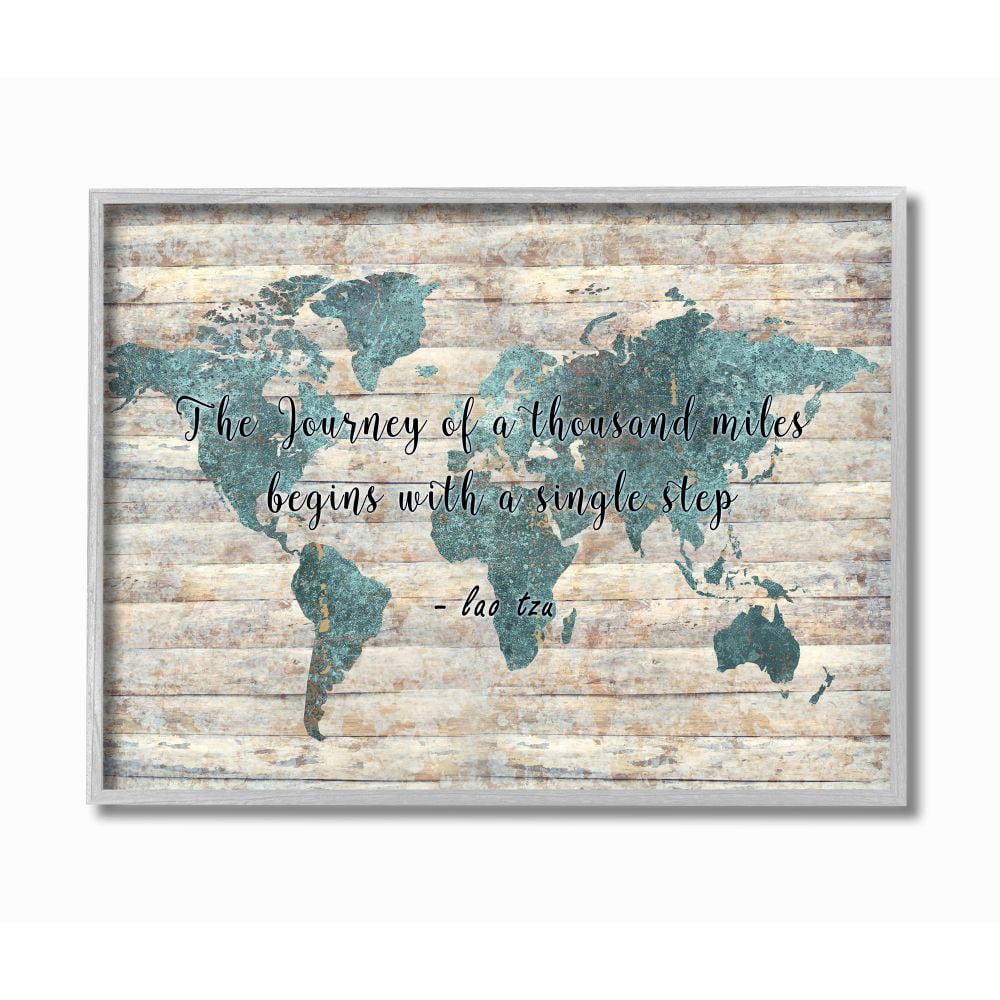 Stupell Industries The Journey of a Thousand Miles Quote over Rustic Map Designed by Ziwei Li