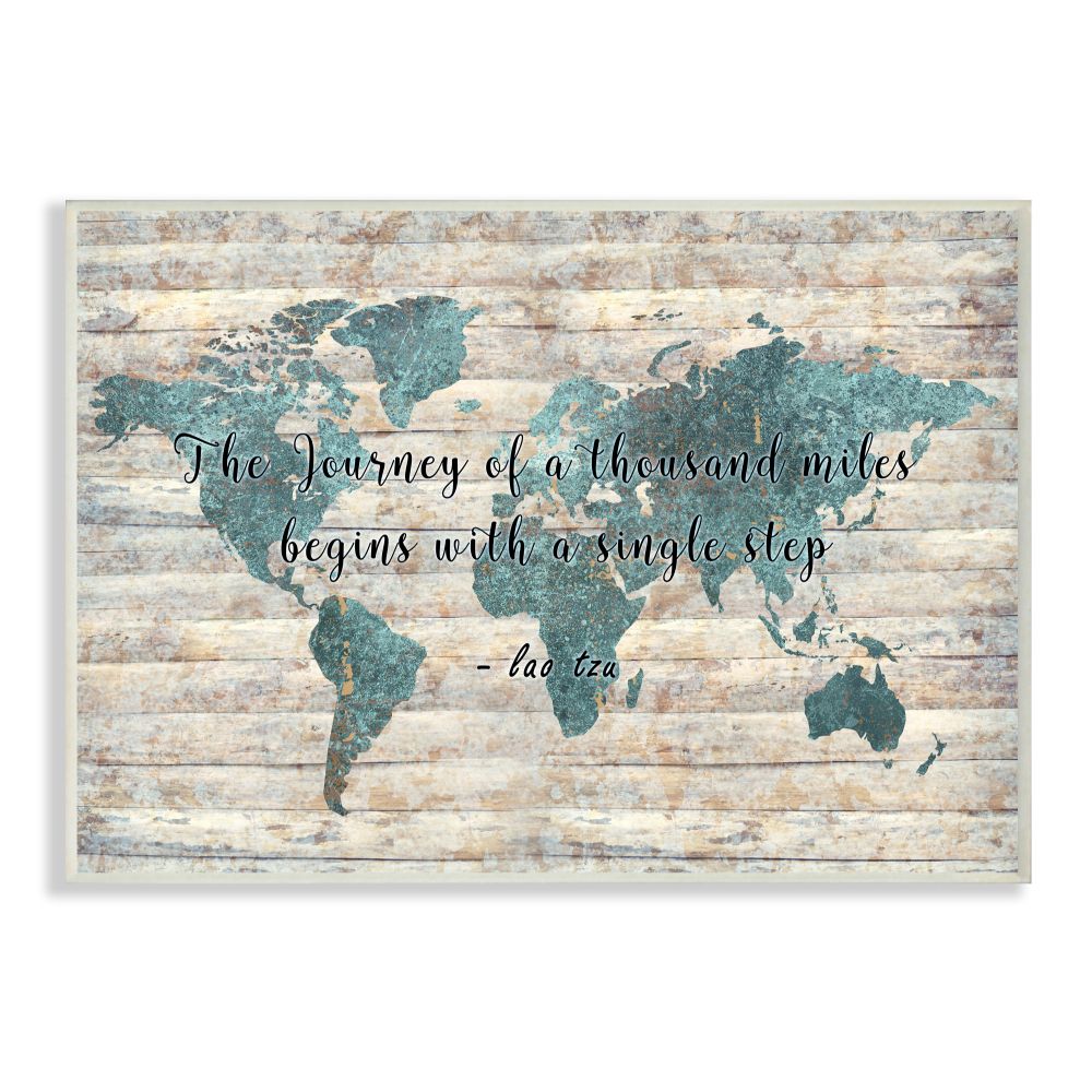 Stupell Industries The Journey of a Thousand Miles Quote over Rustic Map Designed by Ziwei Li