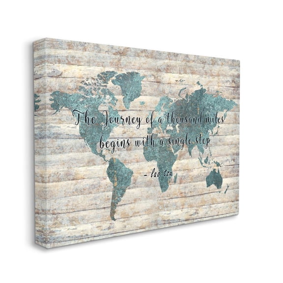 Stupell Industries The Journey of a Thousand Miles Quote over Rustic Map Designed by Ziwei Li