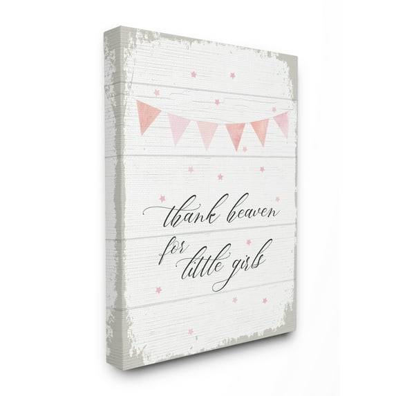 Stupell Industries The Kids Room By Stupell Pink Bunting Thank Heaven for Little Girls Planked Look Canvas Wall Art, 16 x 20, Proudly Made in USA 16 x