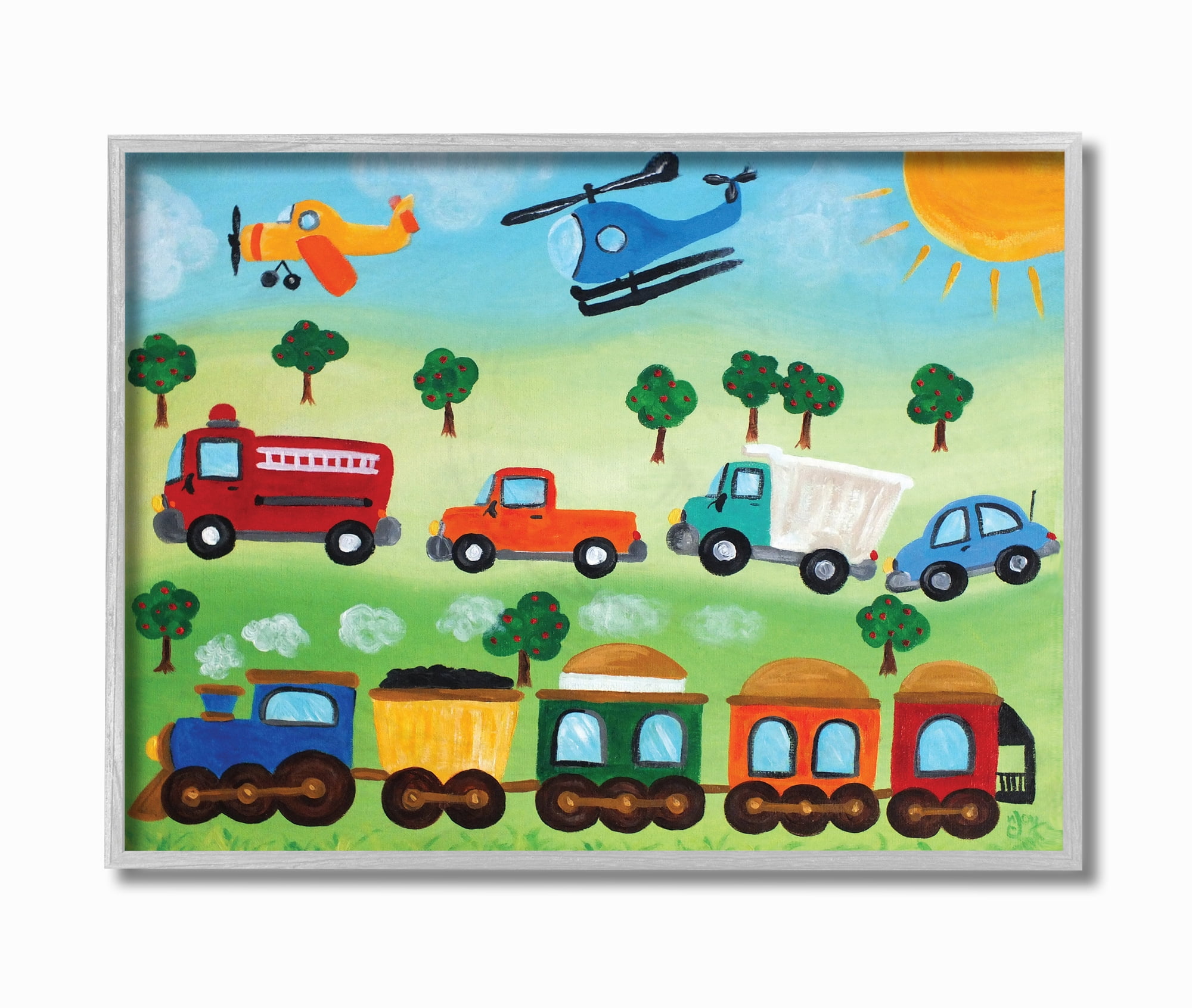 Stupell Industries The Kids Room by Stupell Planes, Trains, and Automobiles Graphic Art Gray Framed Art Print Wall Art, 16x20, by nJoyArt