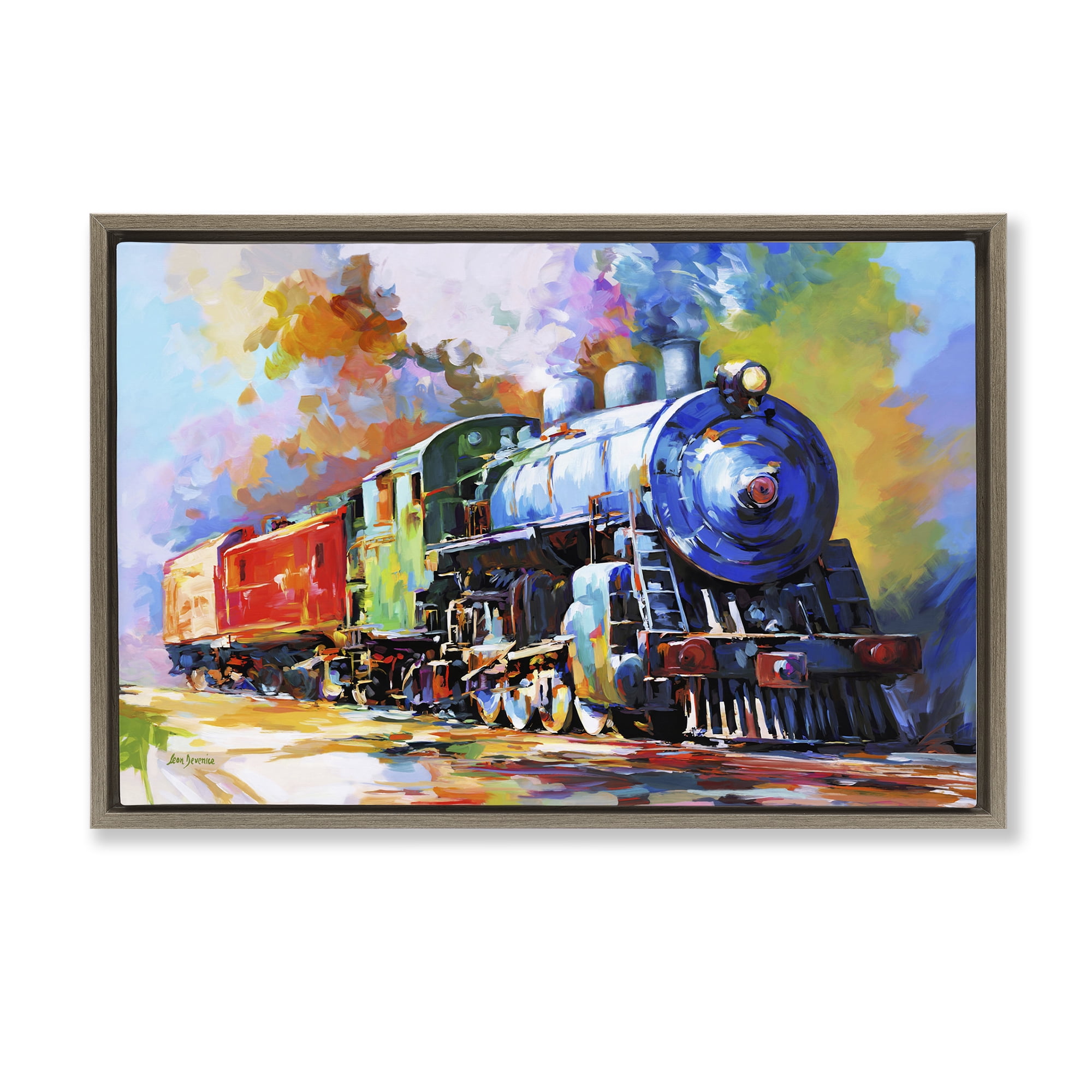 Stupell Industries The Last Train Transportation Painting Brown Floater Framed Canvas Art Print Wall Art, 25 x 17