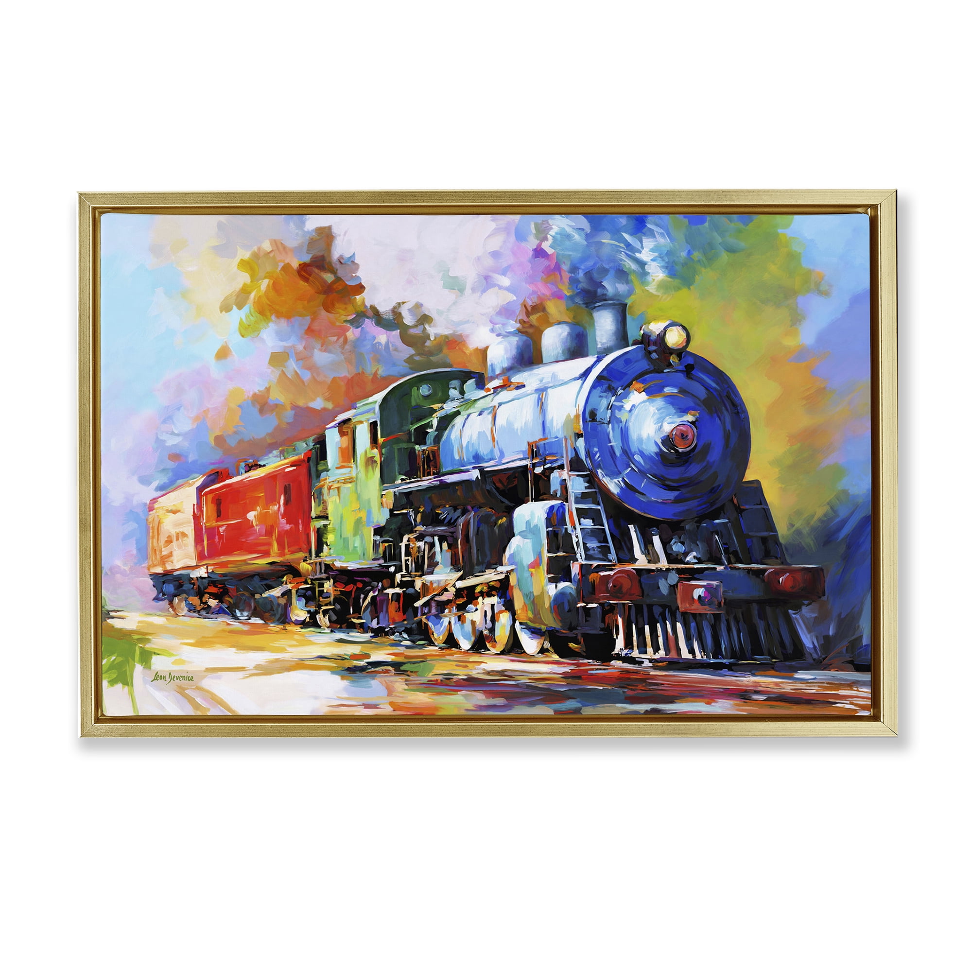 Stupell Industries The Last Train Transportation Painting Gold Floater Framed Canvas Art Print Wall Art, 31 x 21