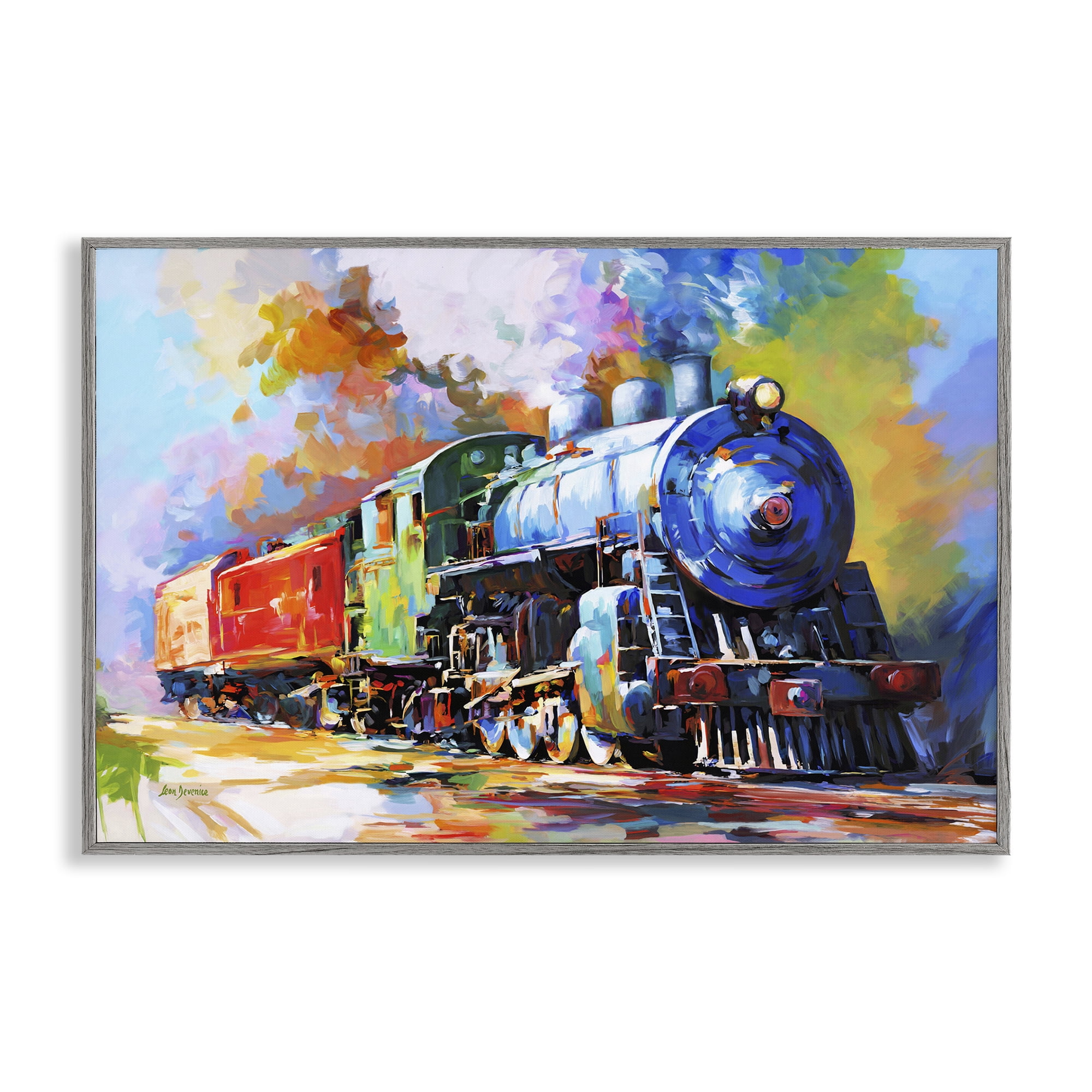Stupell Industries The Last Train Transportation Painting Gray Framed Art Print Wall Art, 18 x 12