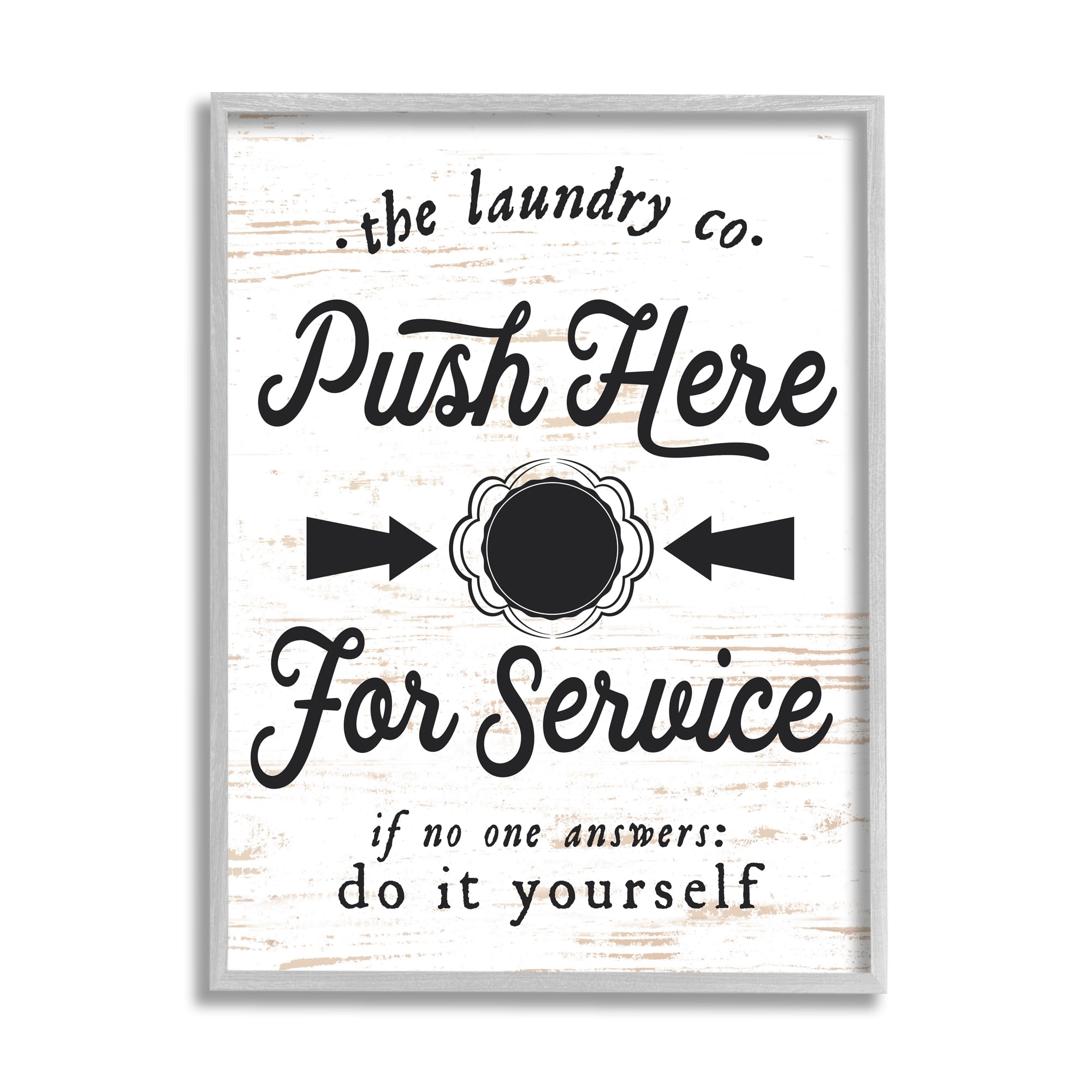 Stupell Industries The Laundry Co. Push Fake Button for Service Humor Painting Gray Framed Art Print Wall Art, 11 x 14