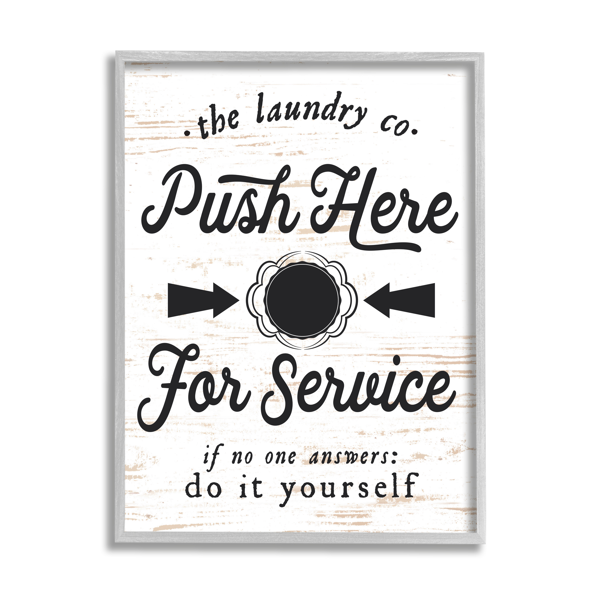 Stupell Industries The Laundry Co. Push Fake Button for Service Humor Painting Gray Framed Art Print Wall Art, 16 x 20