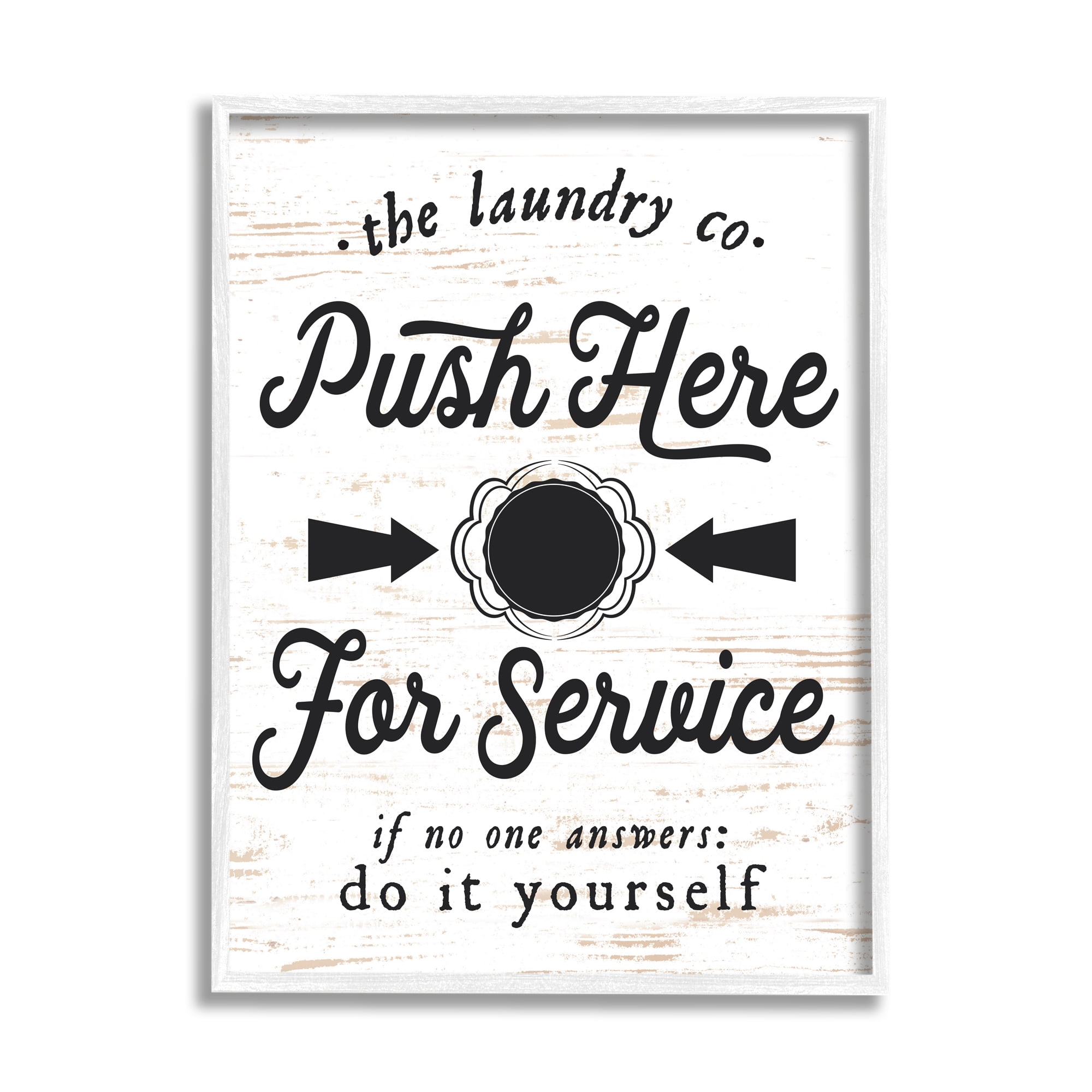 Stupell Industries The Laundry Co. Push Fake Button for Service Humor Painting White Framed Art Print Wall Art, 11 x 14
