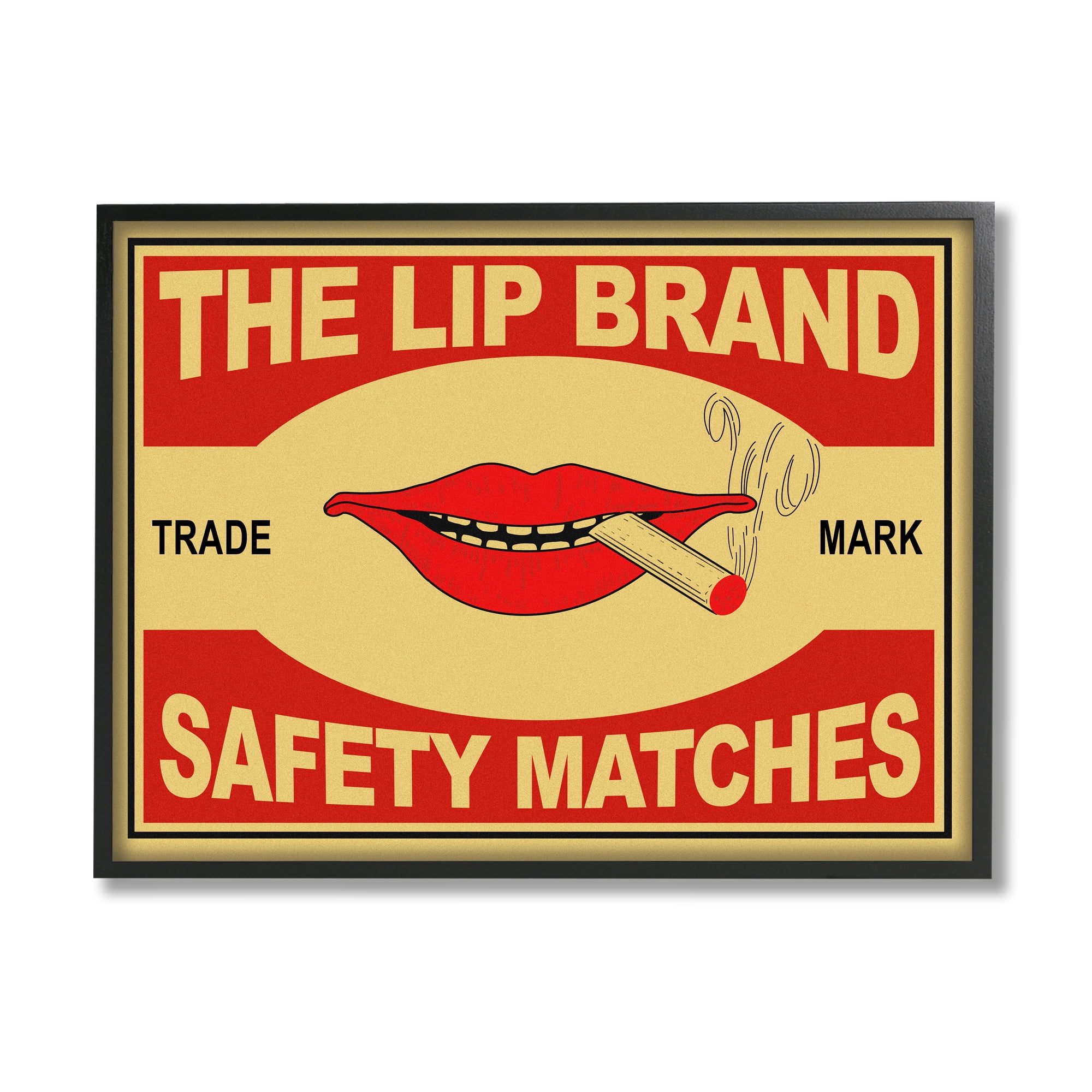 Stupell Industries The Lip Brand Safety Matches Sign Cigarette Graphic Art Black Framed Art Print Wall Art, 11x14, by Mark Rogan