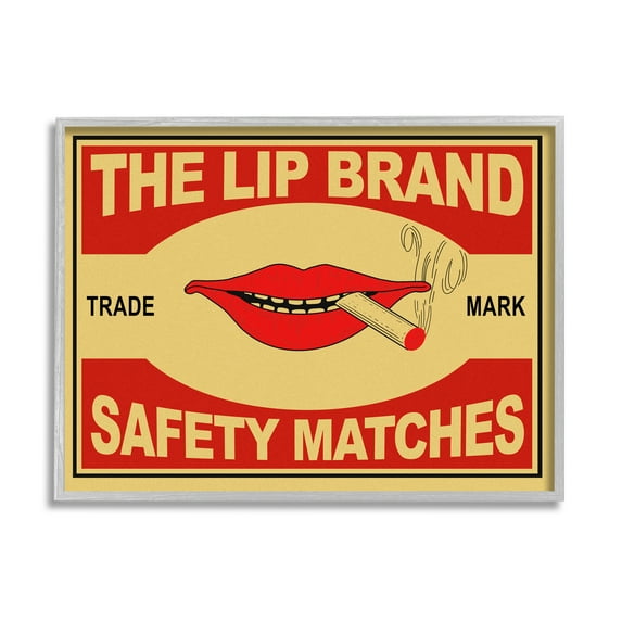 Stupell Industries The Lip Brand Safety Matches Sign Cigarette Graphic Art Gray Framed Art Print Wall Art, 11x14, by Mark Rogan